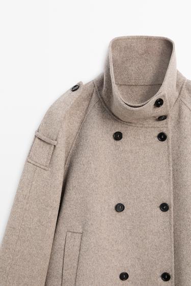 Cropped button detail trench coat — BROWN 4