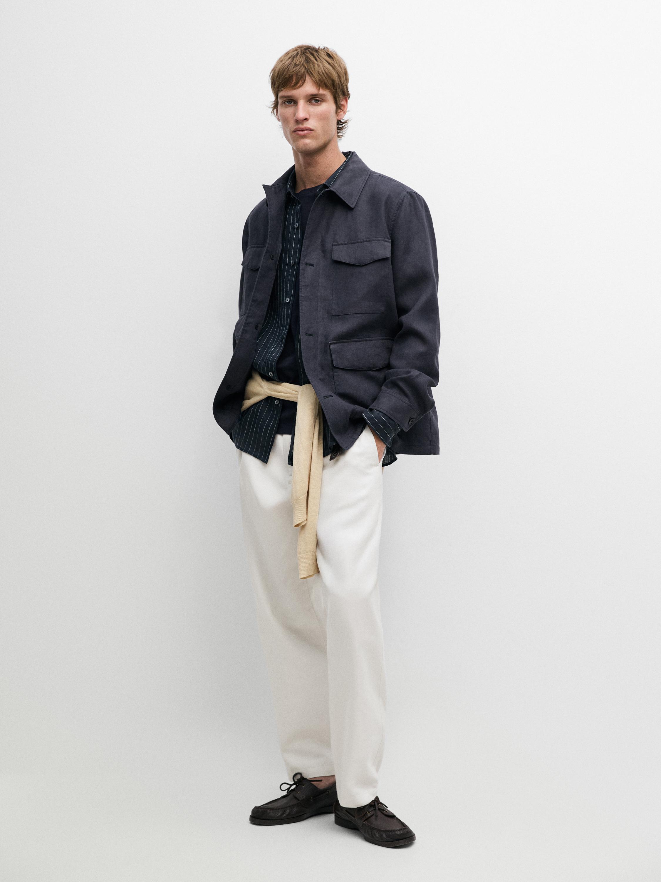 Lightweight linen jacket with pockets — BLUE