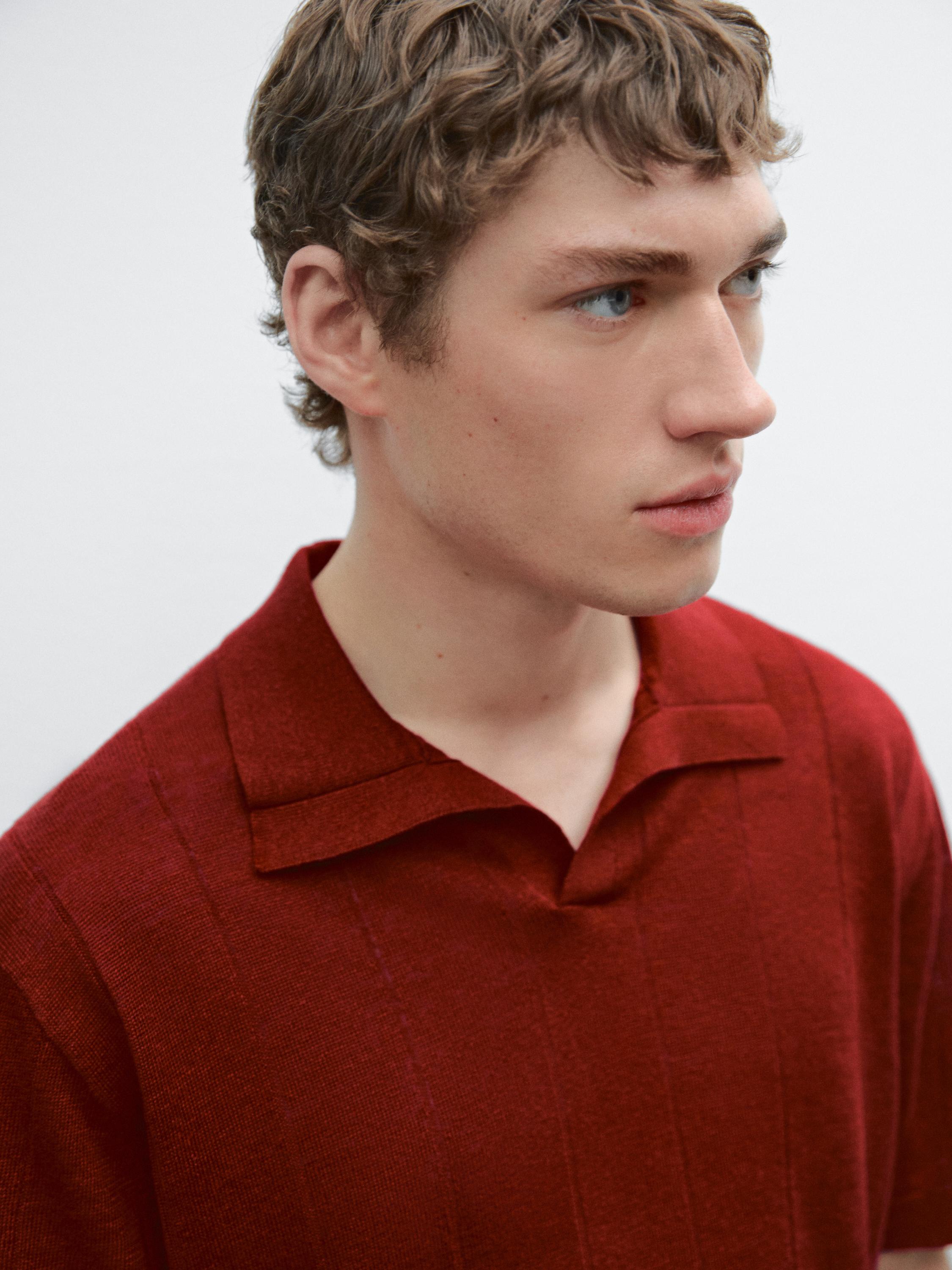 Linen polo collar knit sweater