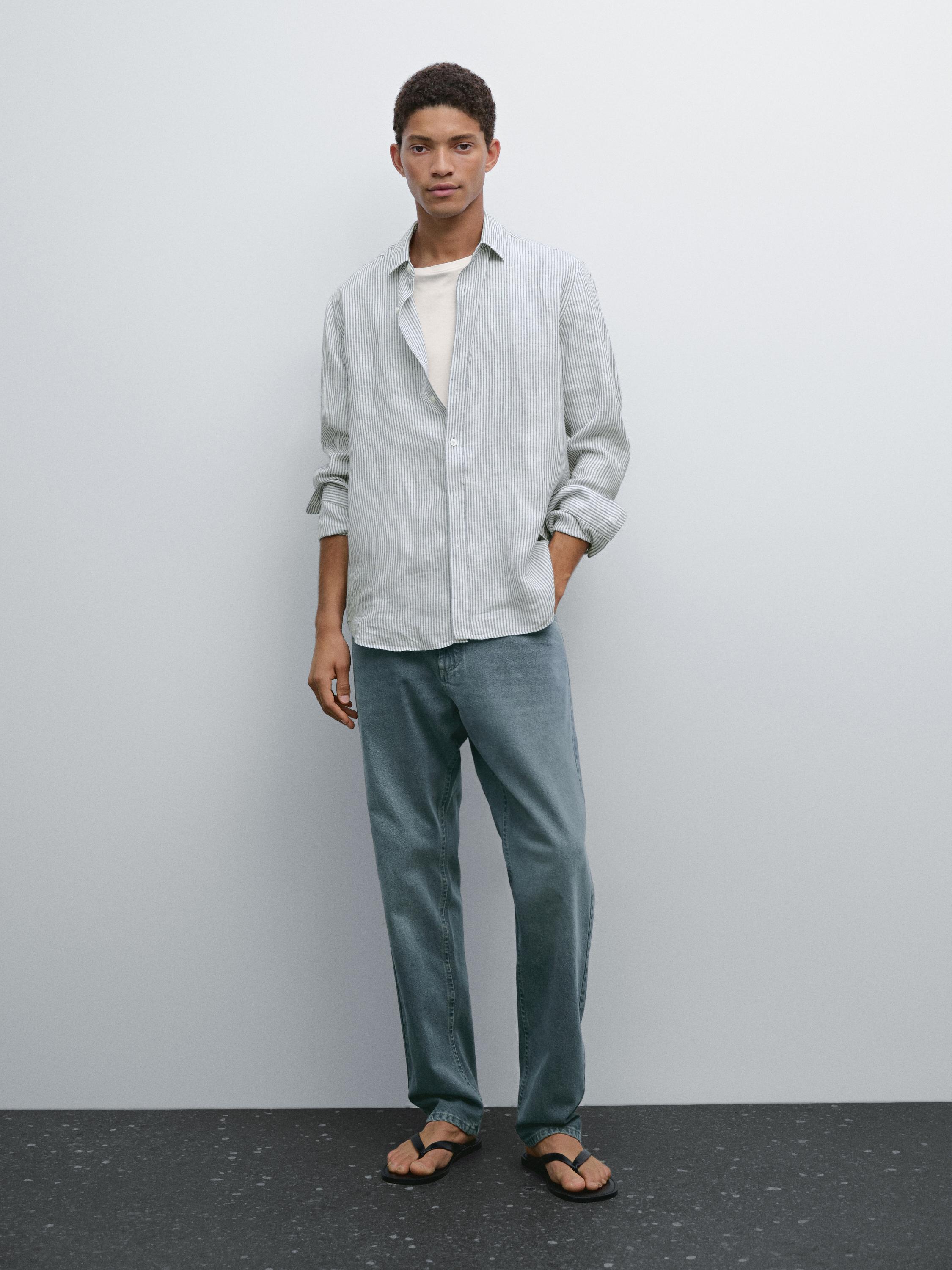 Regular fit striped linen shirt