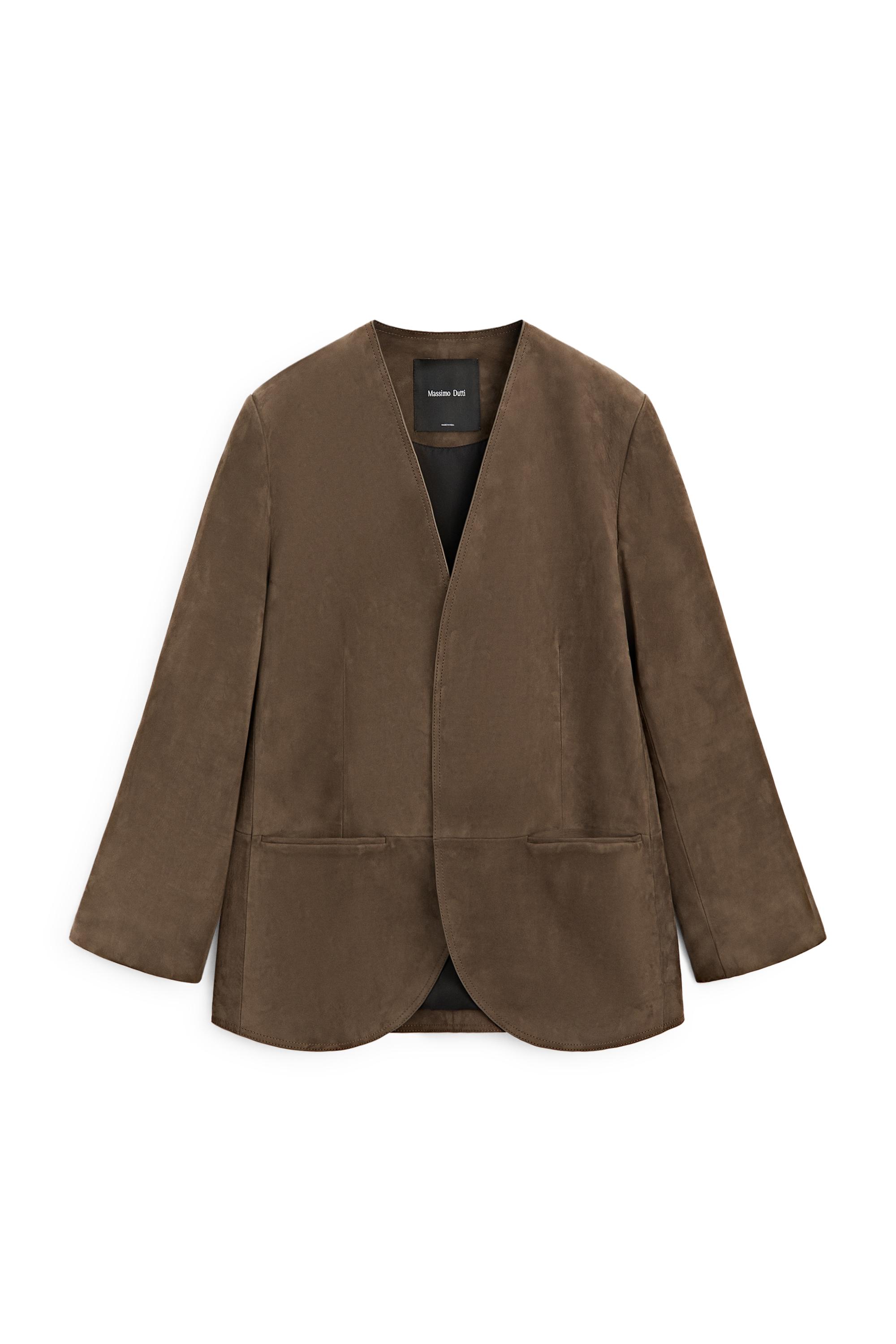 Suede leather blazer — MOLE BROWN