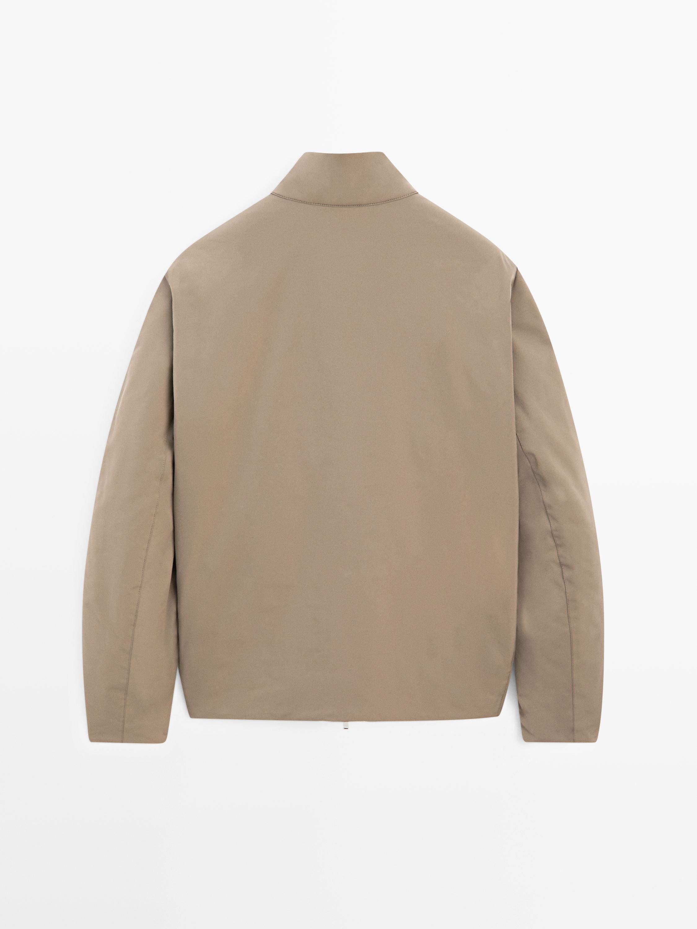 Water-repellent puffer jacket with high neck — PALE KHAKI
