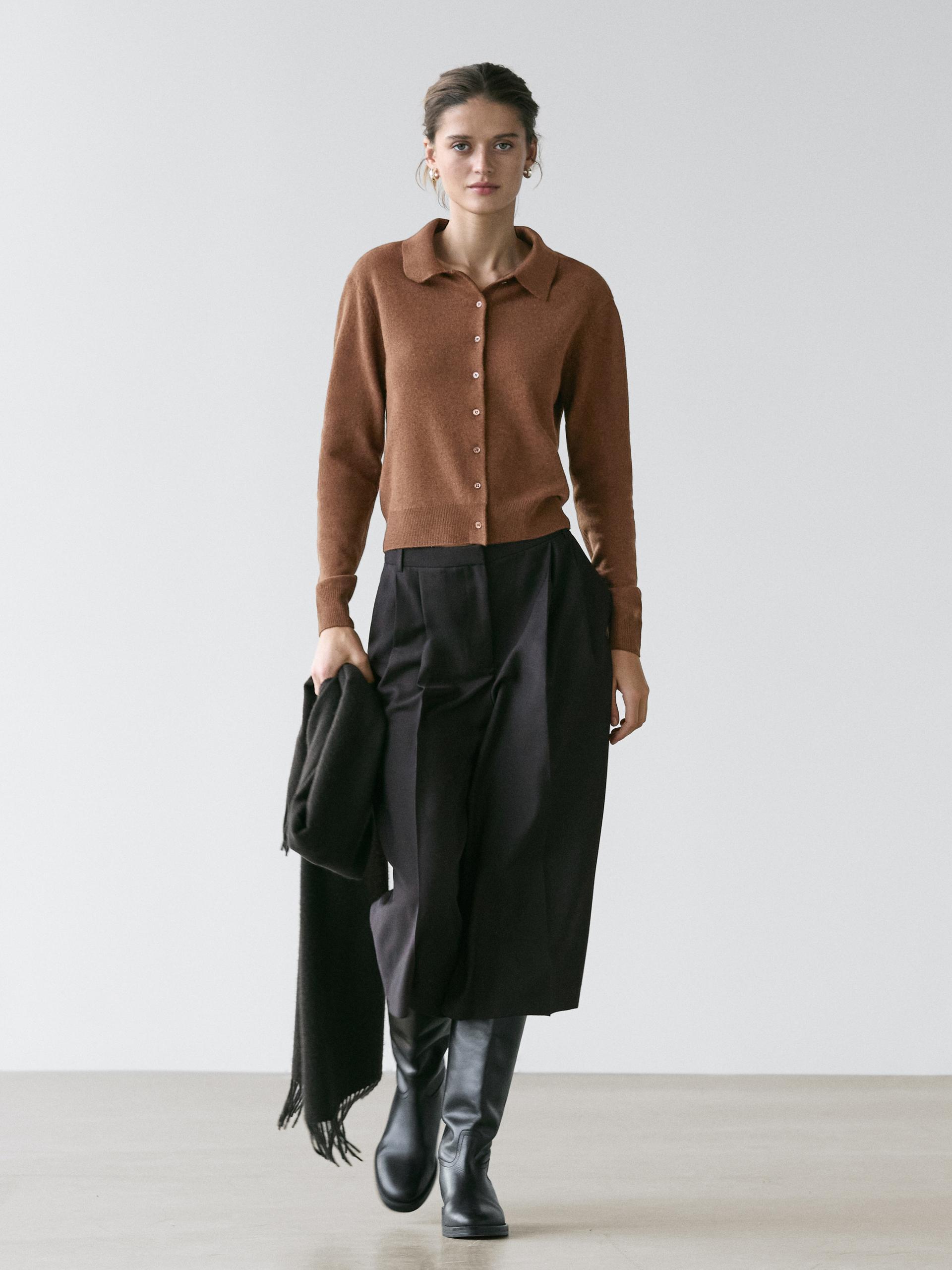 Cárdigan Punto Lana - Toffee - Xs - Massimo Dutti - Mujer