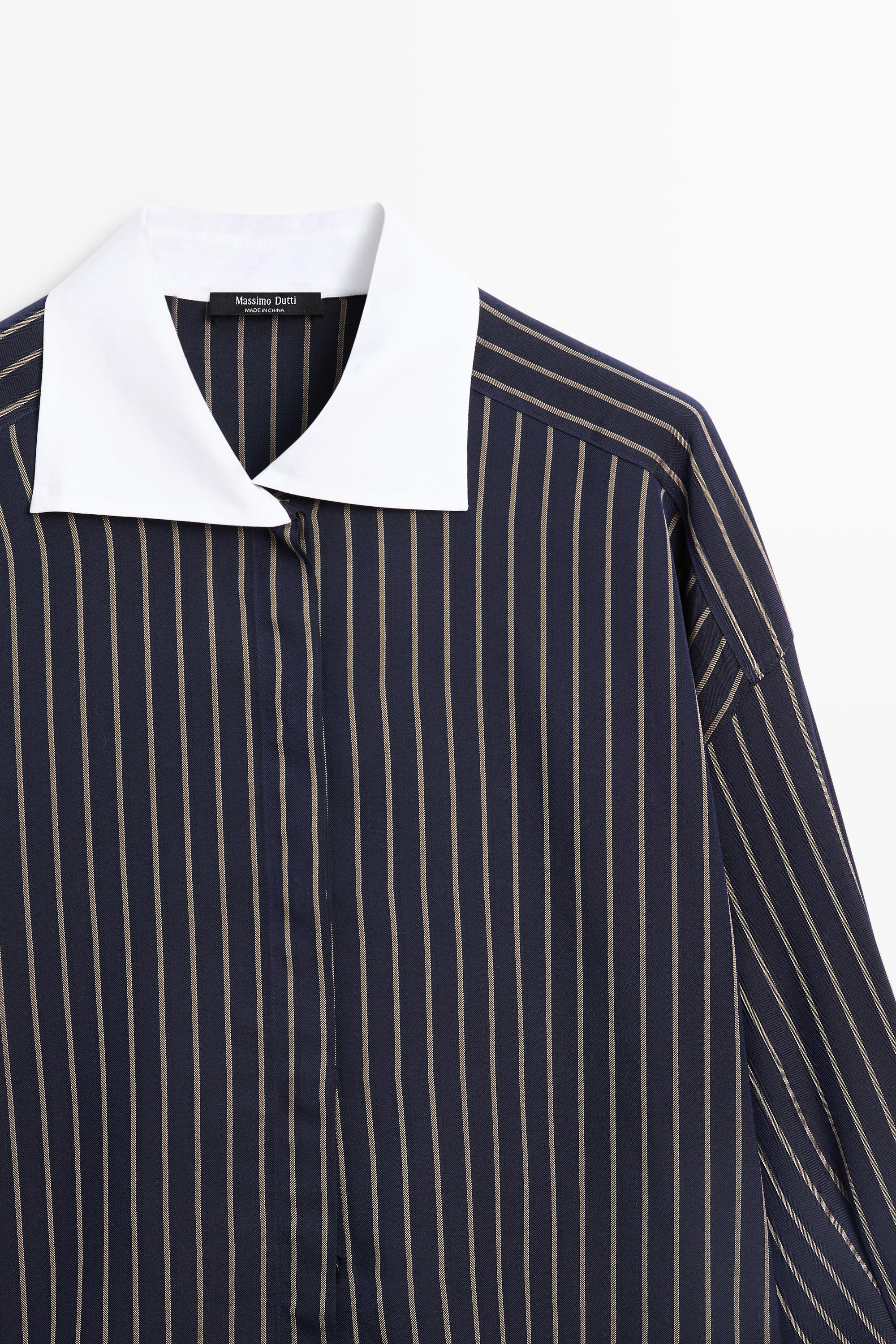 Striped contrast collar shirt — NAVY BLUE