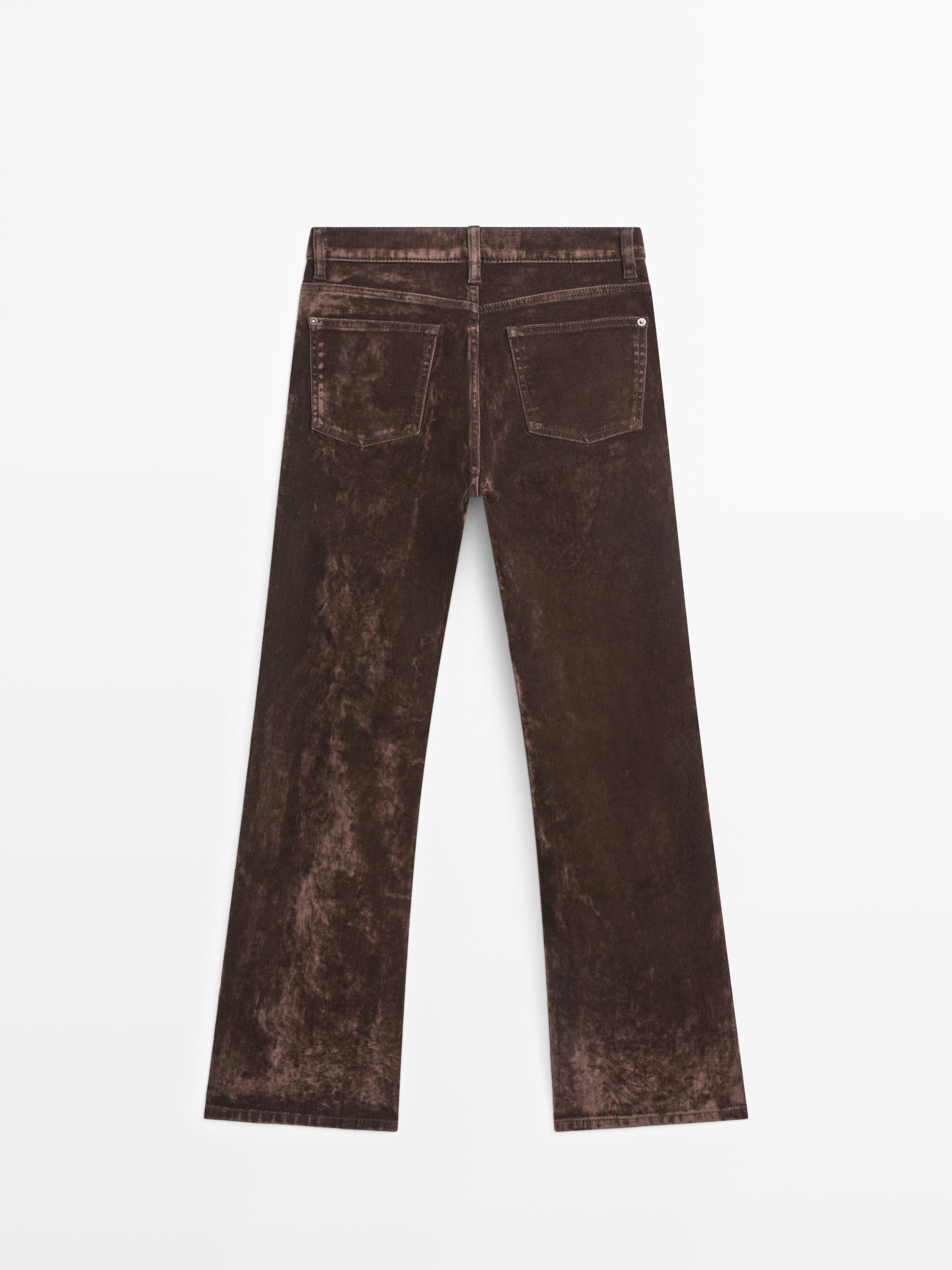 High-waist flocked boot-cut jeans — Chocolate