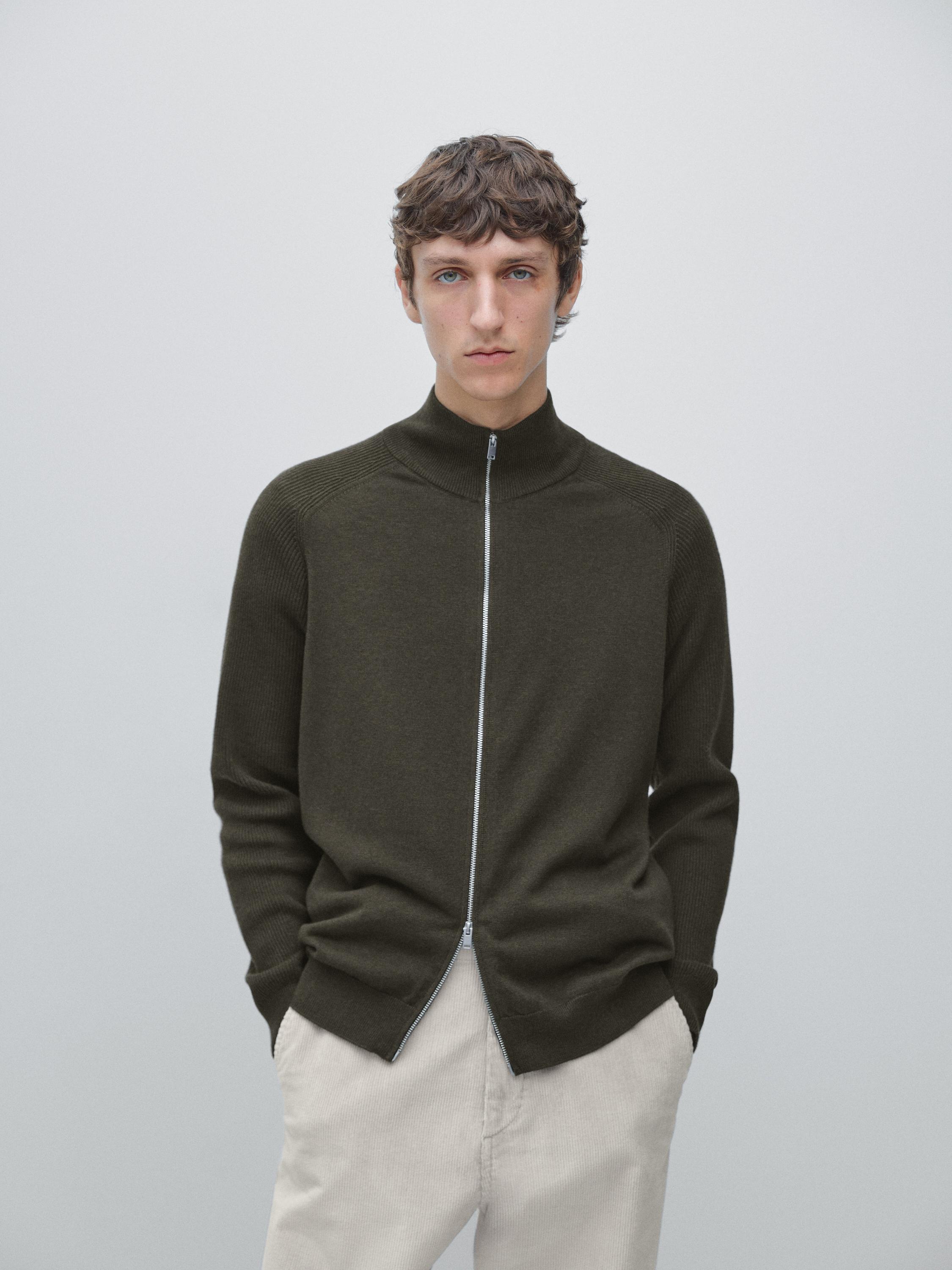 插肩袖針織棉質混紡開襟衫