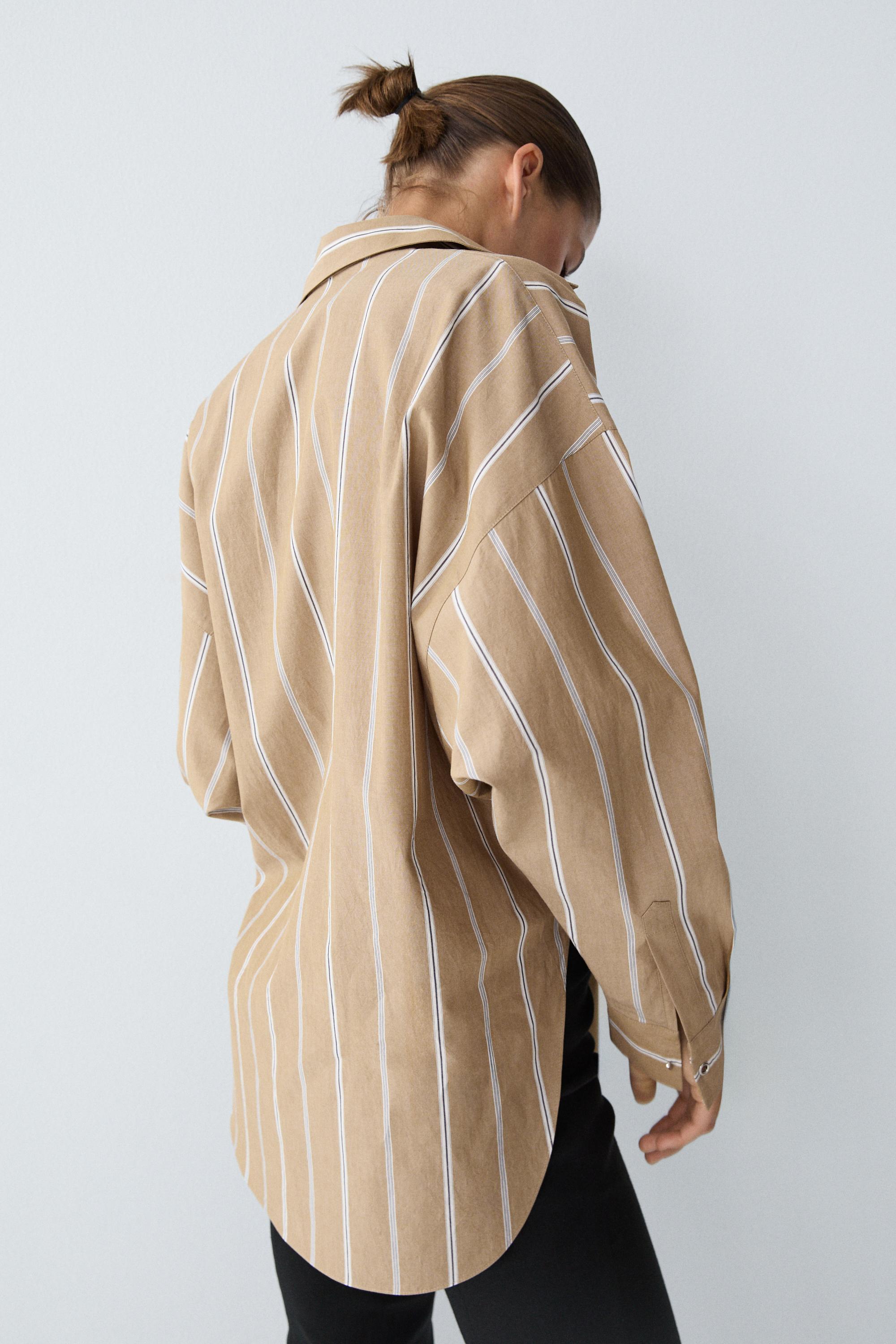 Striped shirt with button detail — BROWN