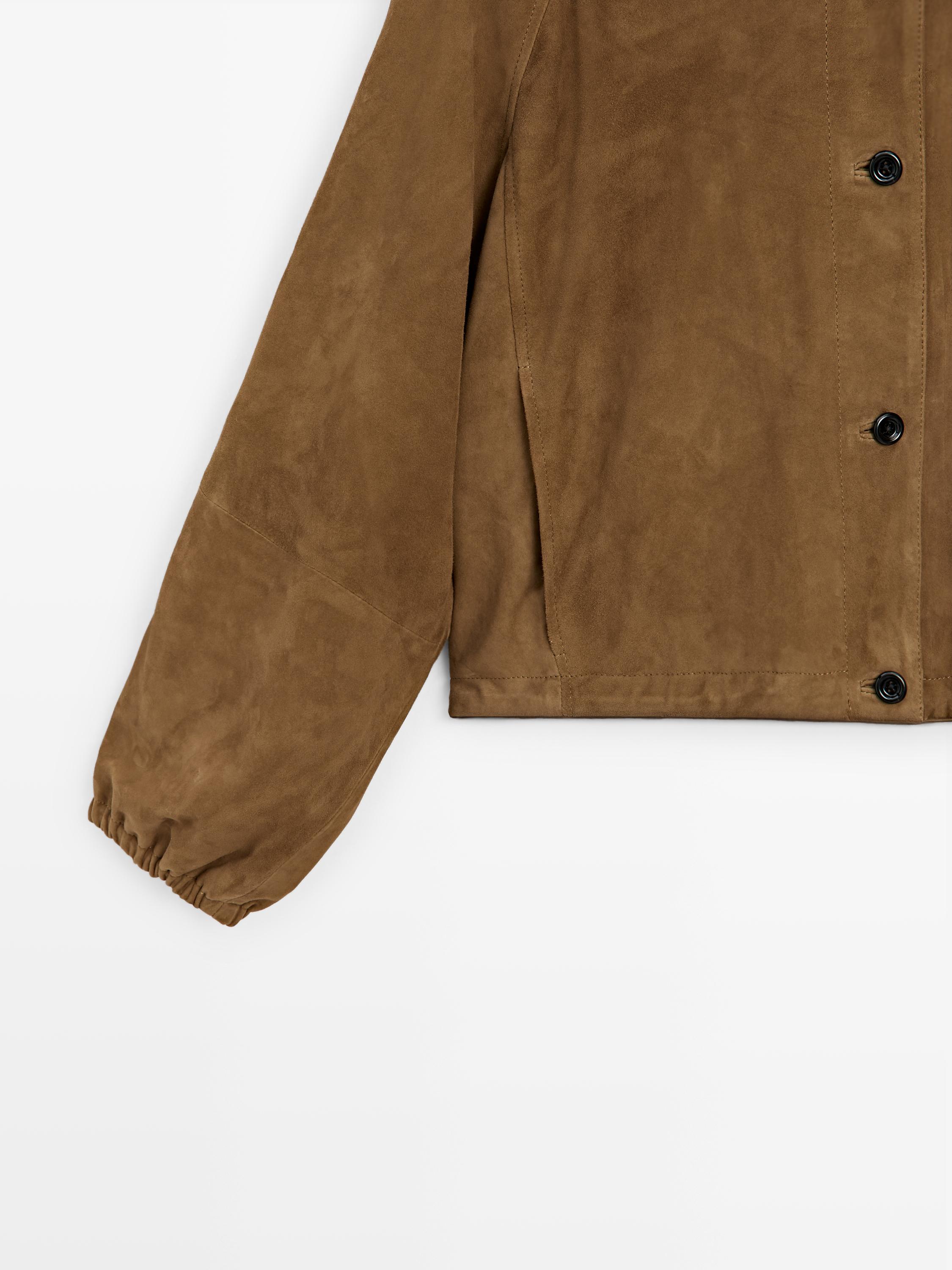 Short suede leather bomber jacket — Washed