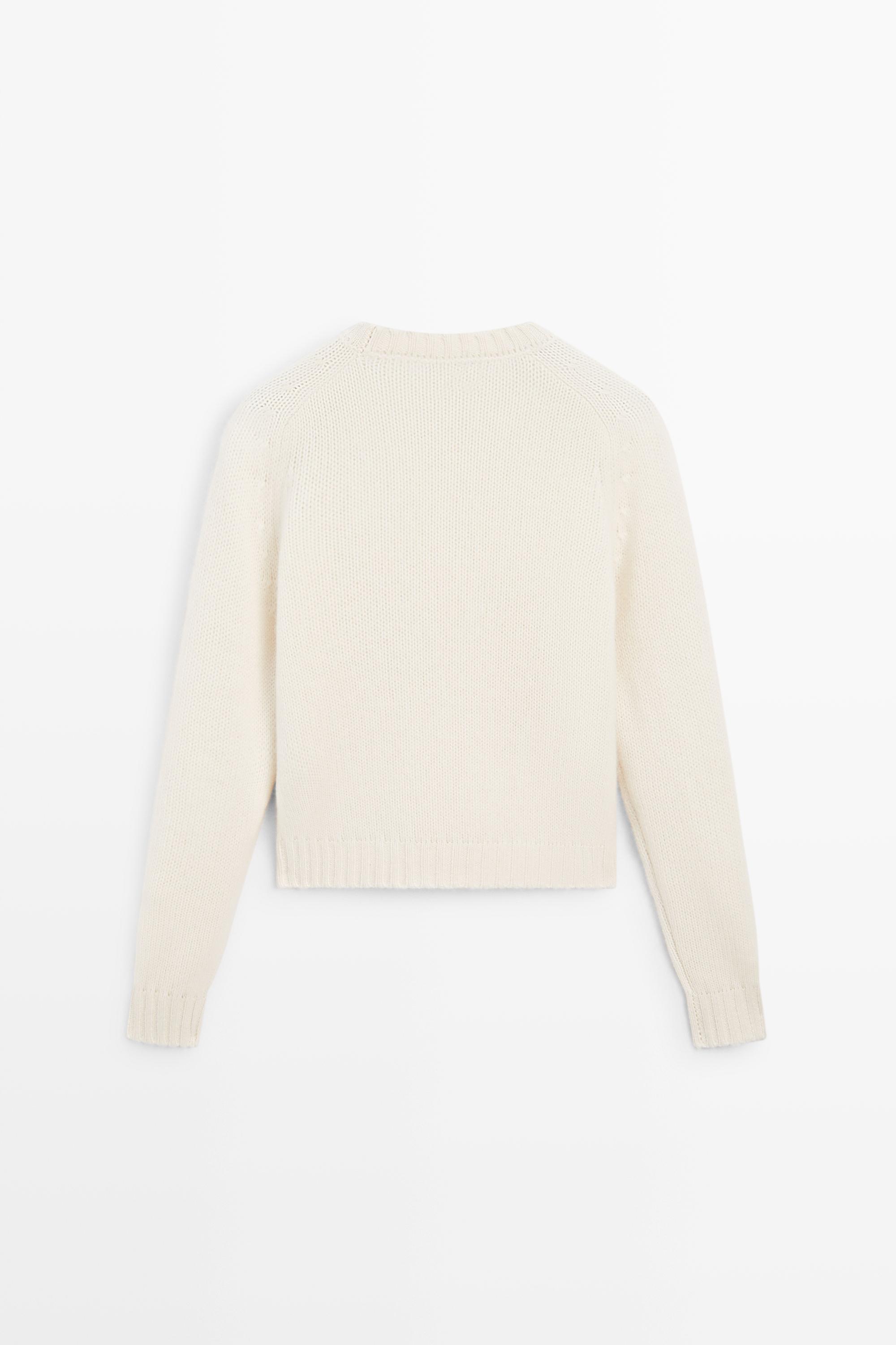 100% cashmere cropped knit sweater — Vanilla