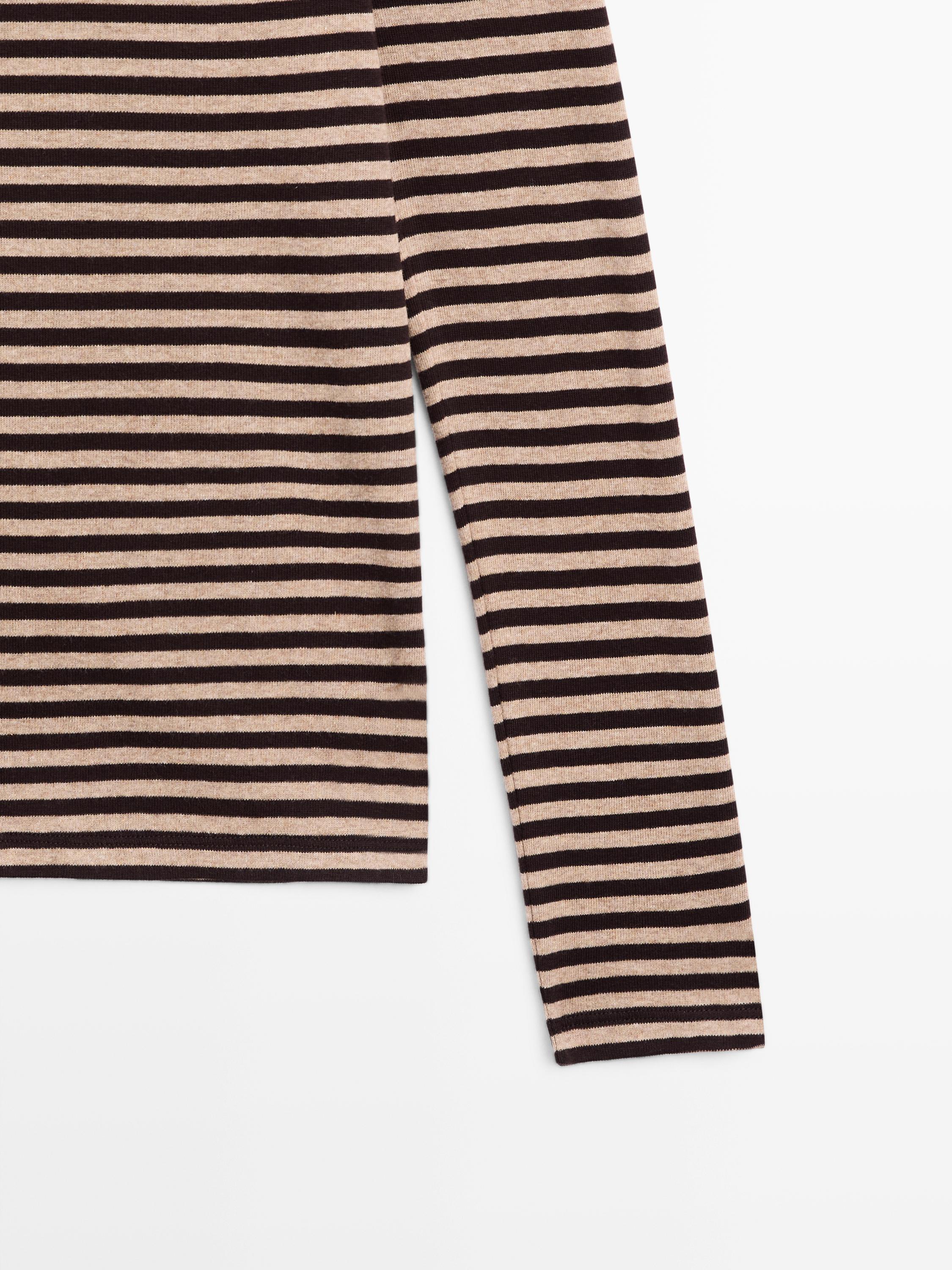 Striped long sleeve cotton T-shirt — BROWN
