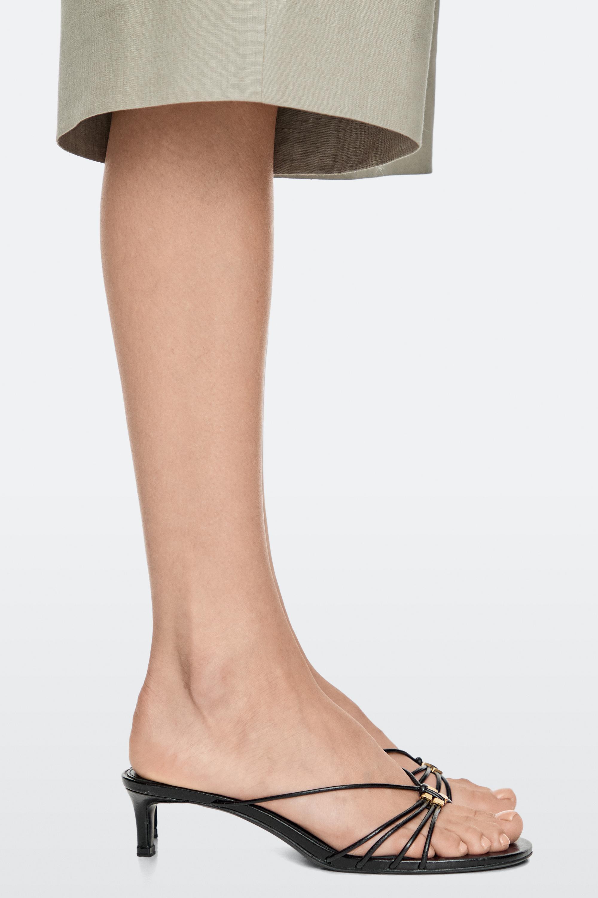 Strappy heeled sandals with embellished detail — BLACK