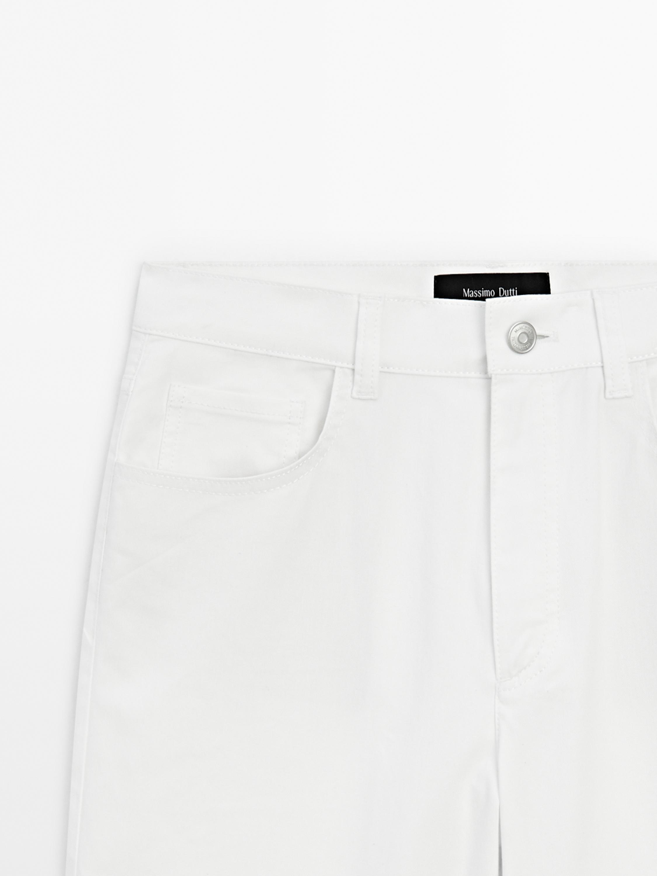 Cotton blend straight-leg cropped trousers