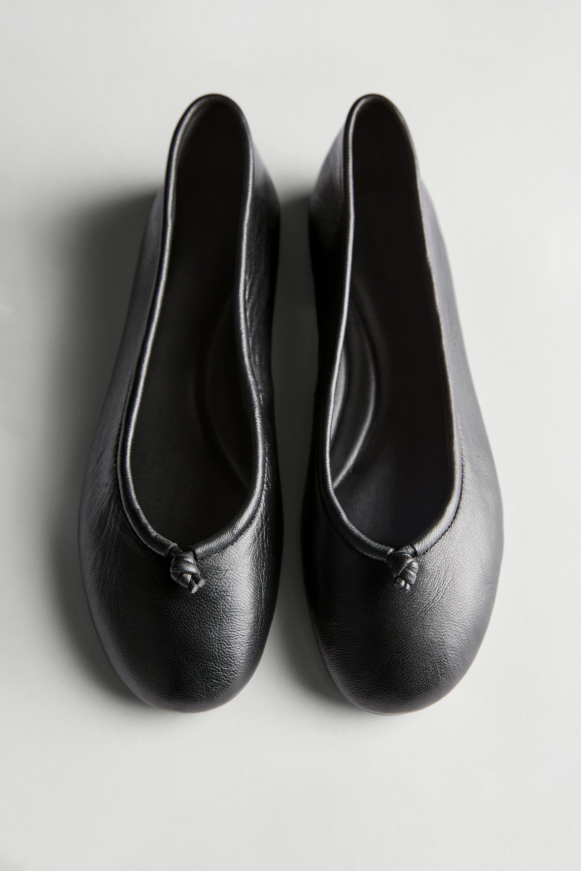Leather knot ballerina flats — BLACK