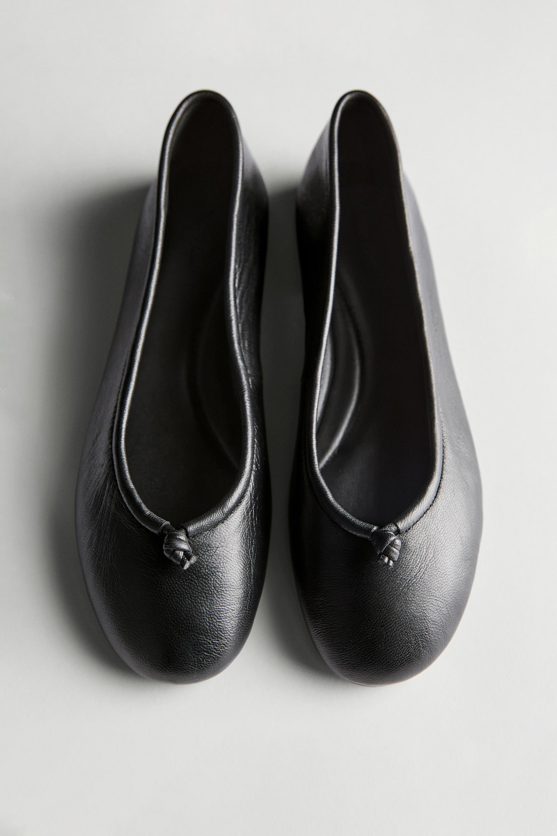 Ballerine En Cuir À Nœud - Noir - 36 - Massimo Dutti - Femme