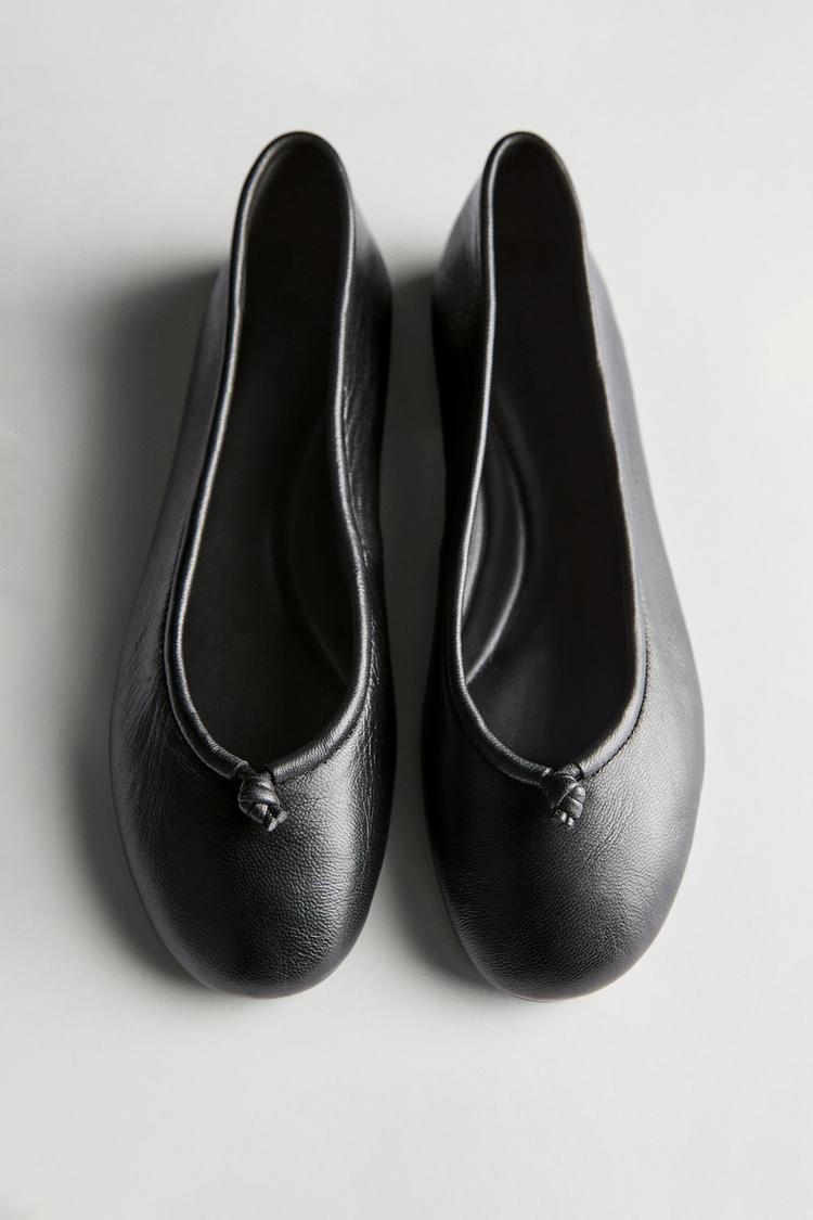 Leather knotted ballerina flats — BLACK