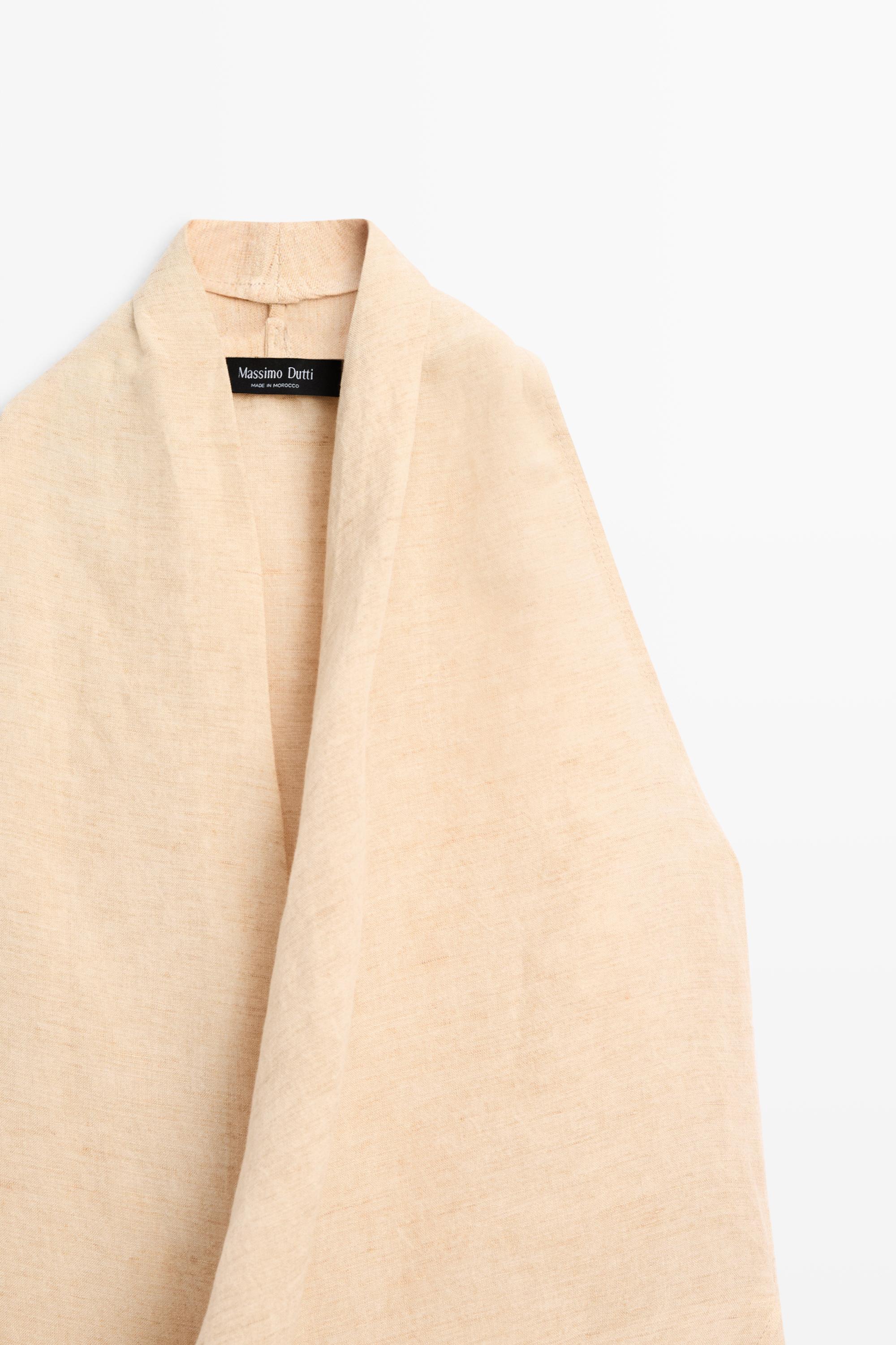 Linen blend draped halter top — STONE