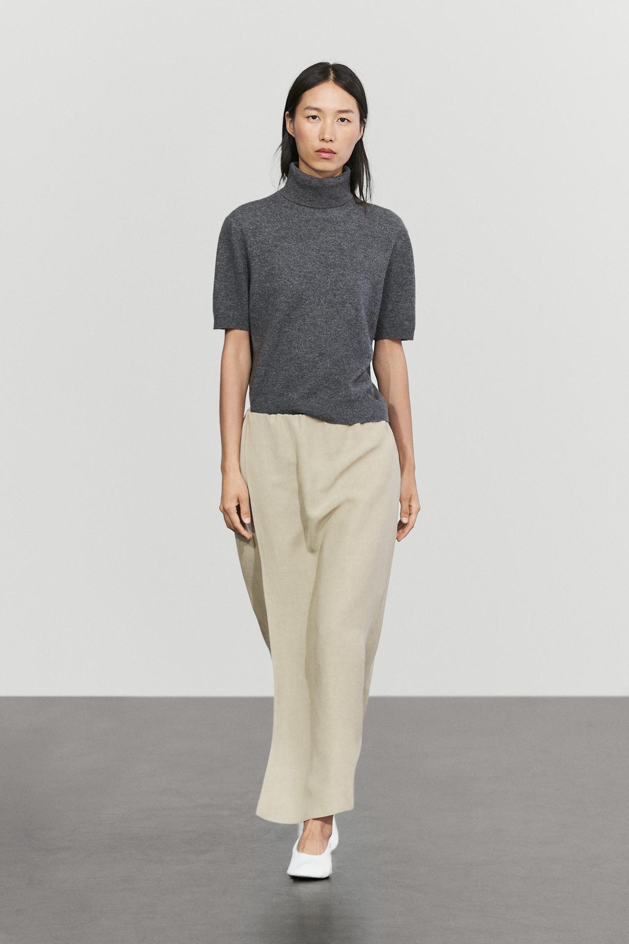 Double-layer midi skirt - STUDIO — PALE KHAKI