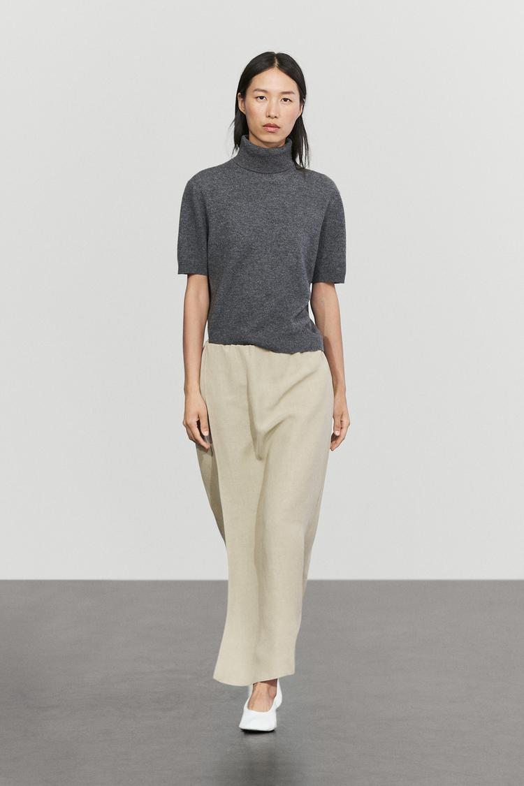 Double-layer midi skirt - STUDIO — PALE KHAKI