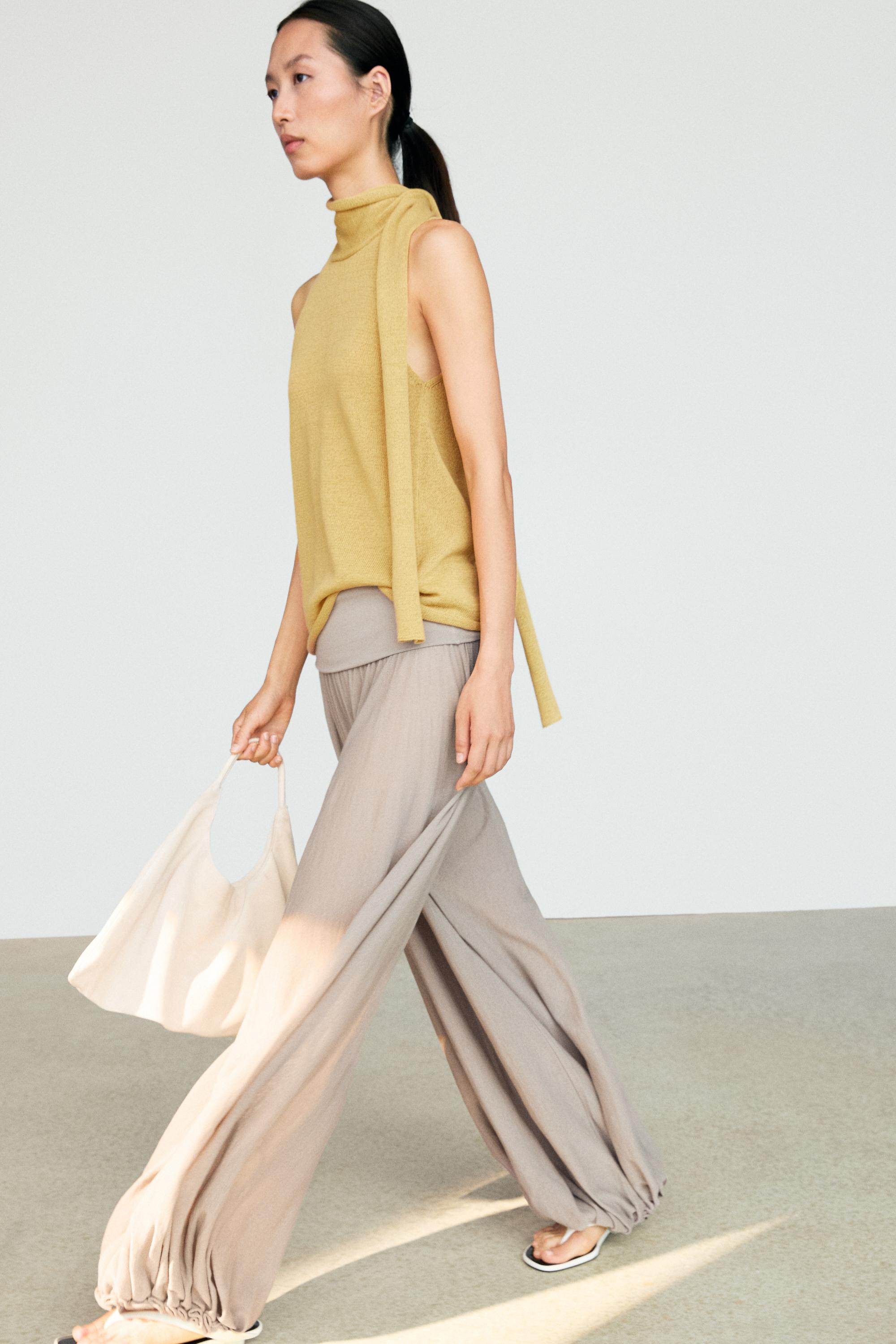 Sarouel trousers with wide waistband — NATURAL GREY