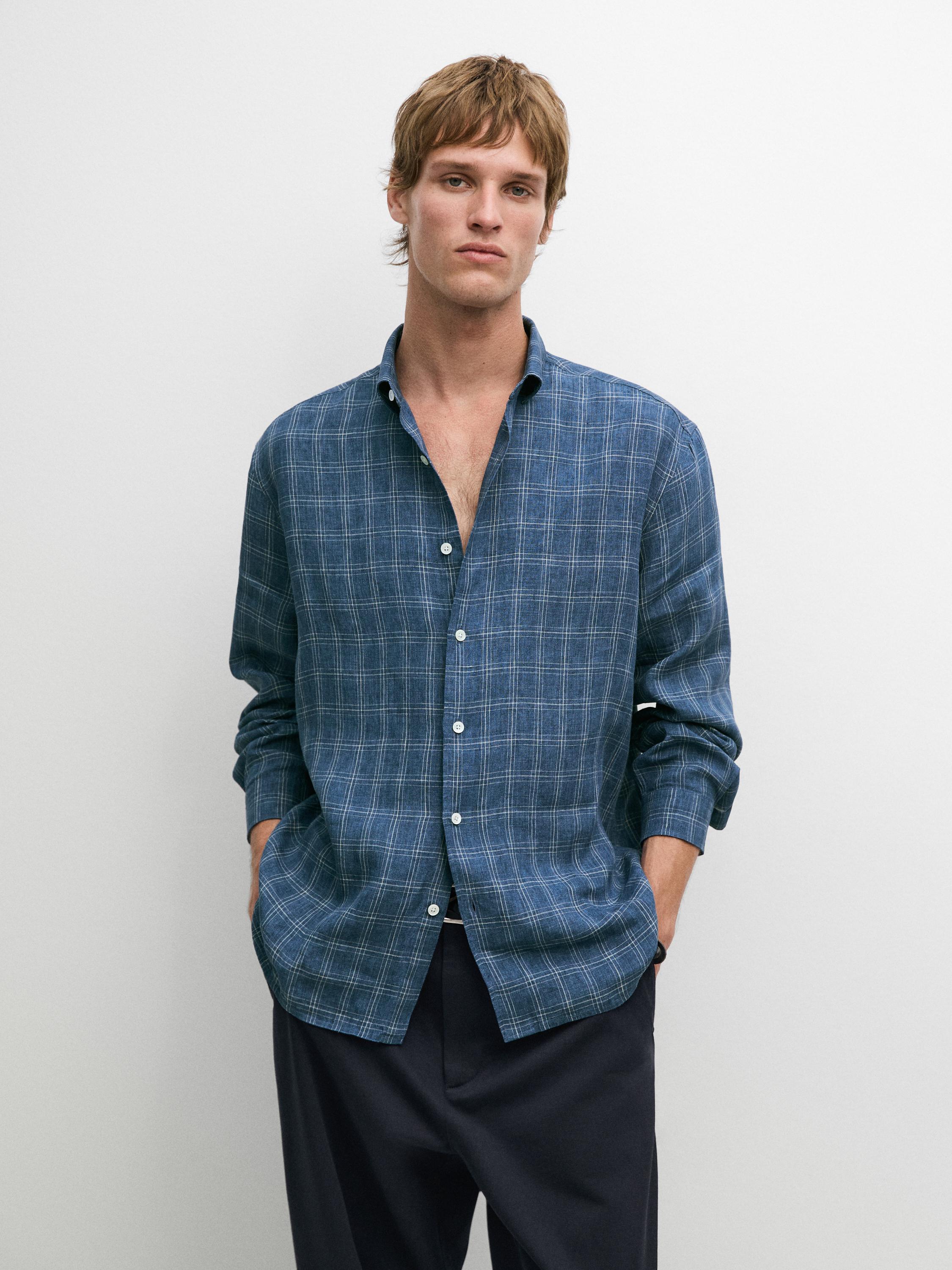 100% linen check shirt
