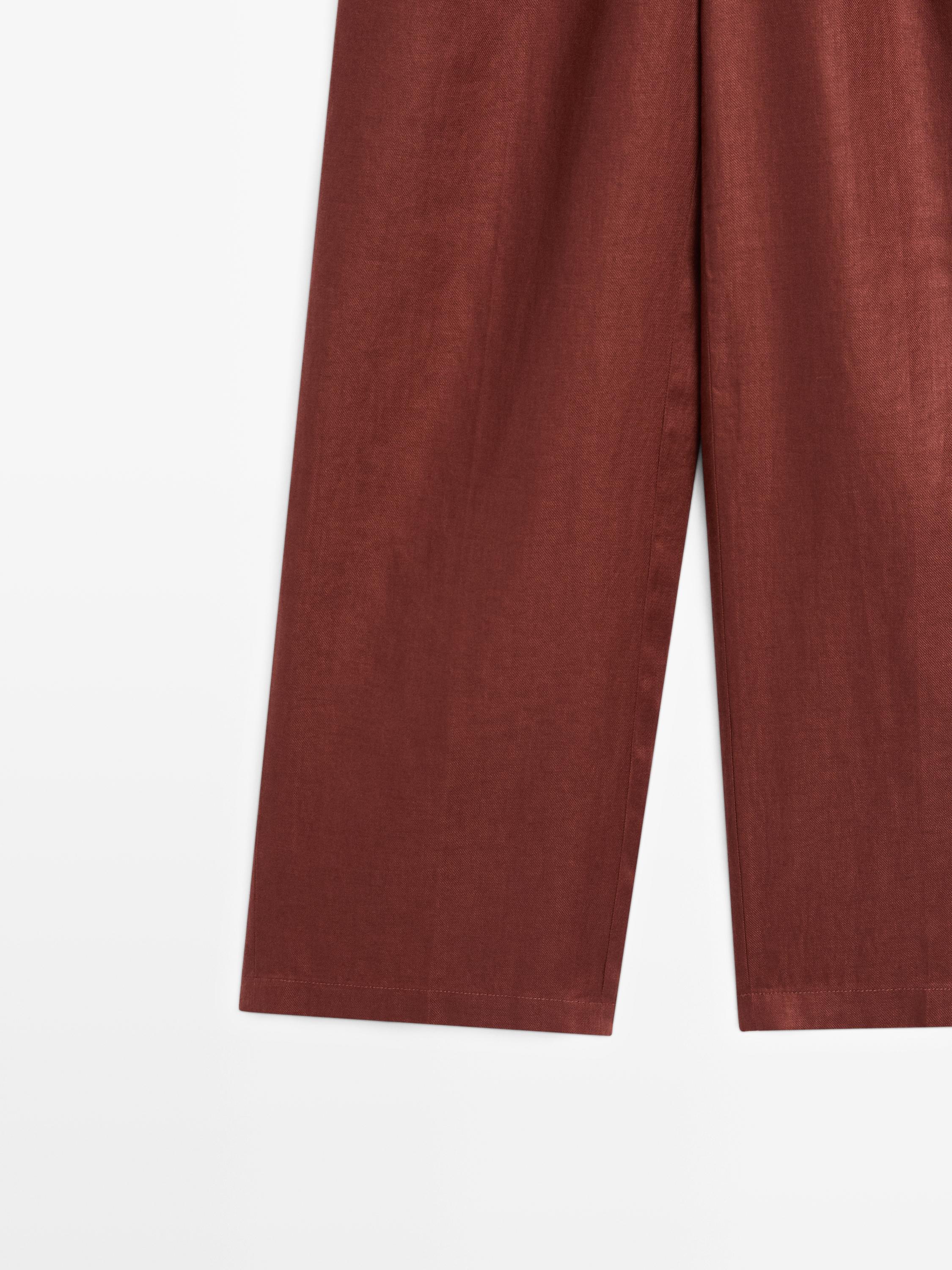100% linen wide-leg elasticated trousers — Orange