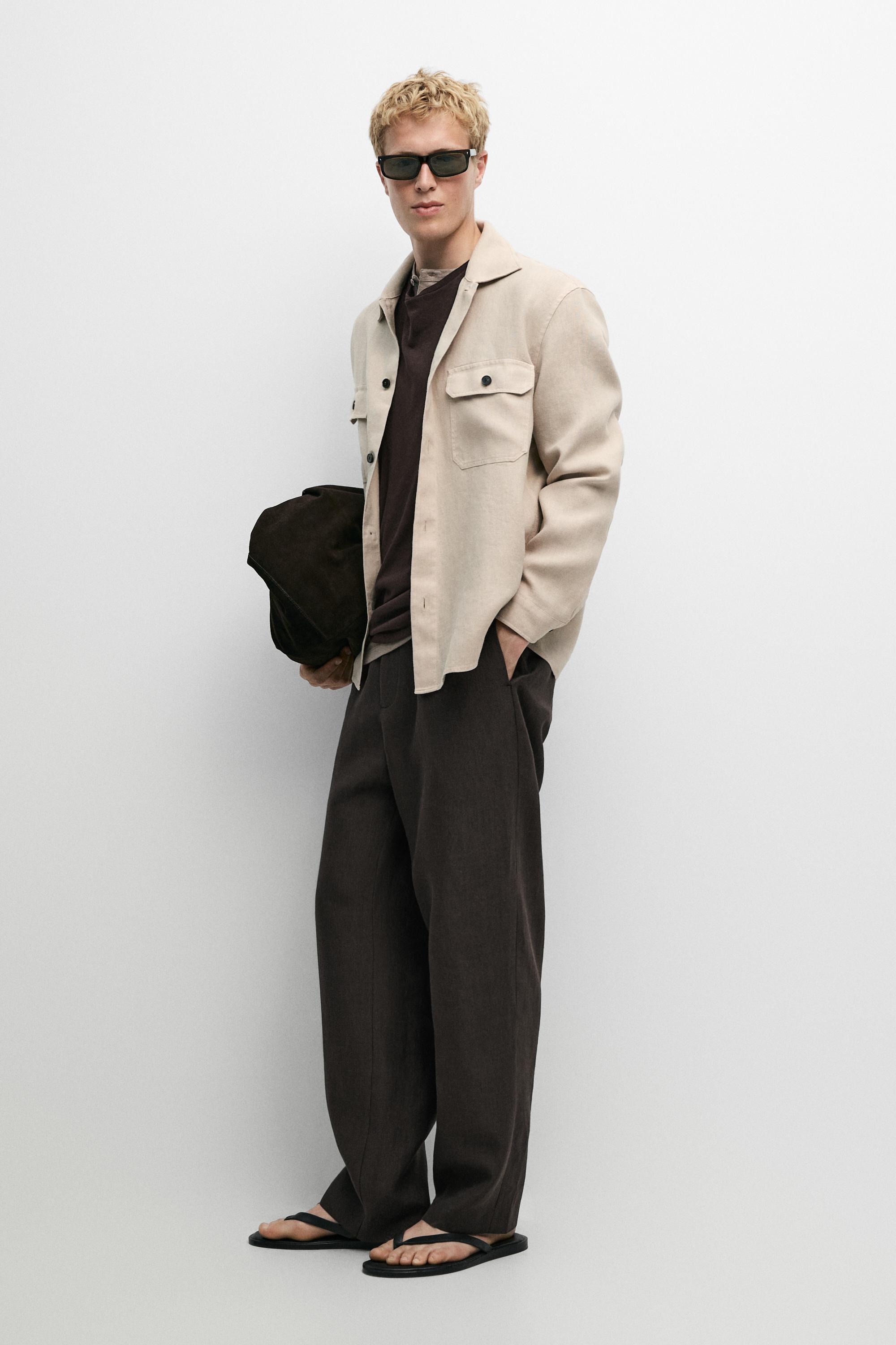 100% linen overshirt with pockets — BEIGE