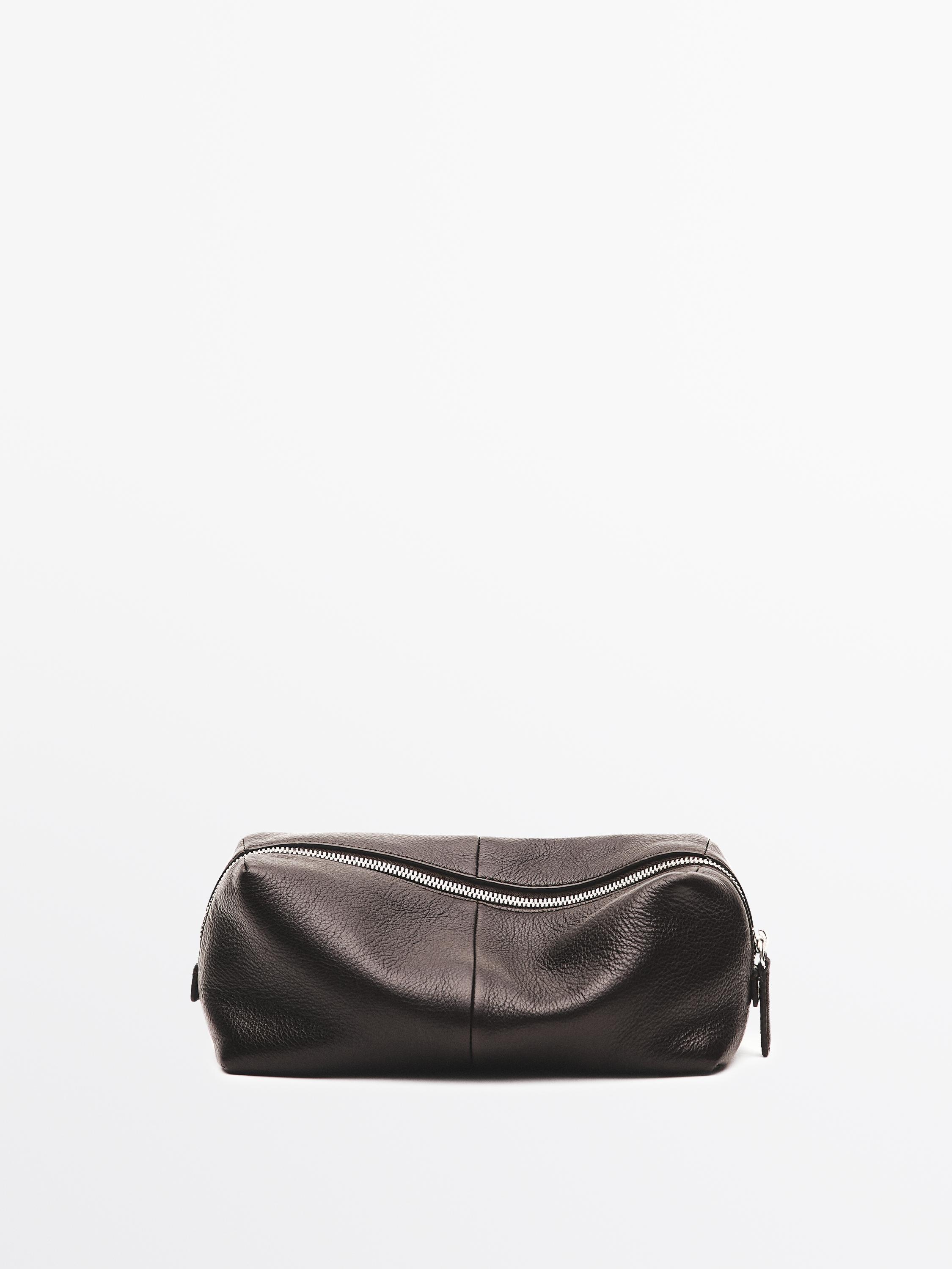 Nappa leather toiletry bag with zip — BROWN