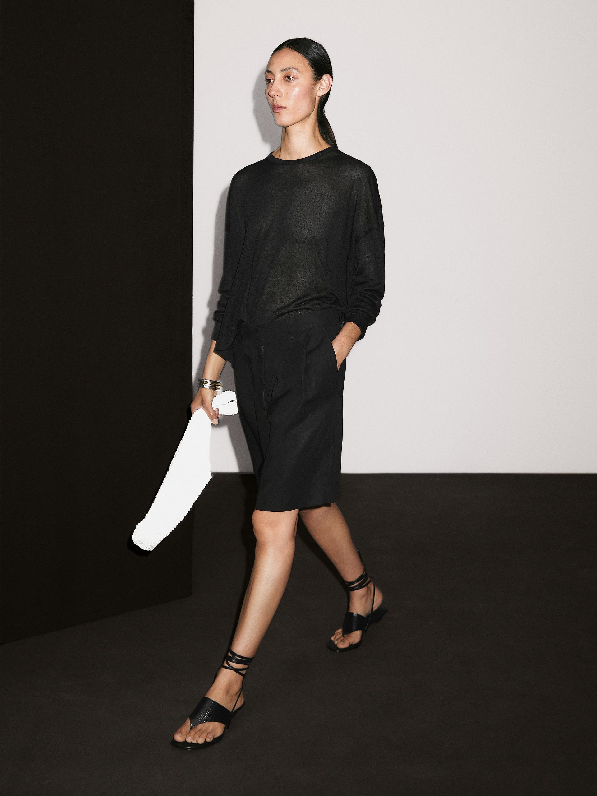 Jersey Holgado Cuello Pico - Negro - L - Massimo Dutti - Mujer