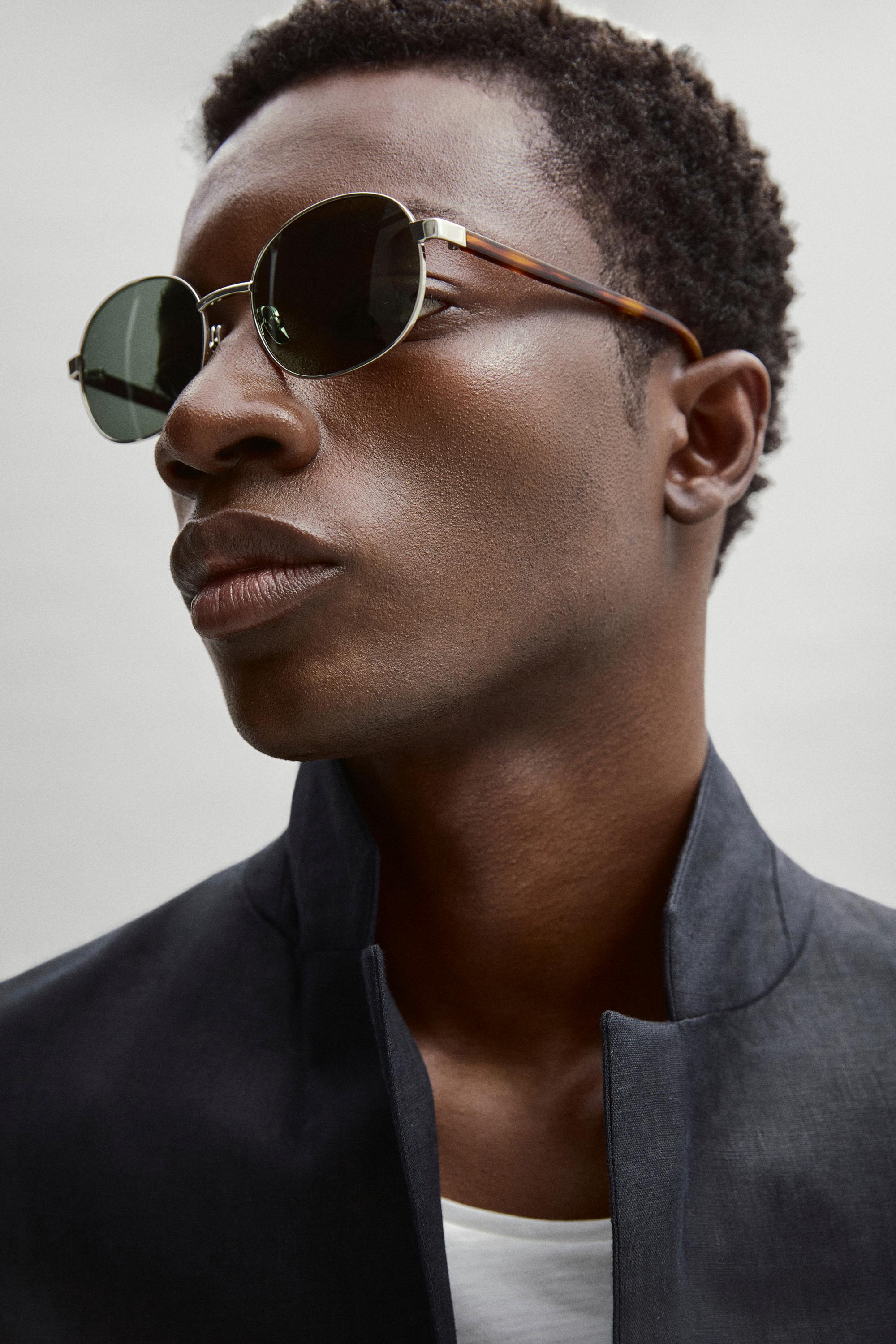 Round metal sunglasses - tortoiseshell effect — SILVER