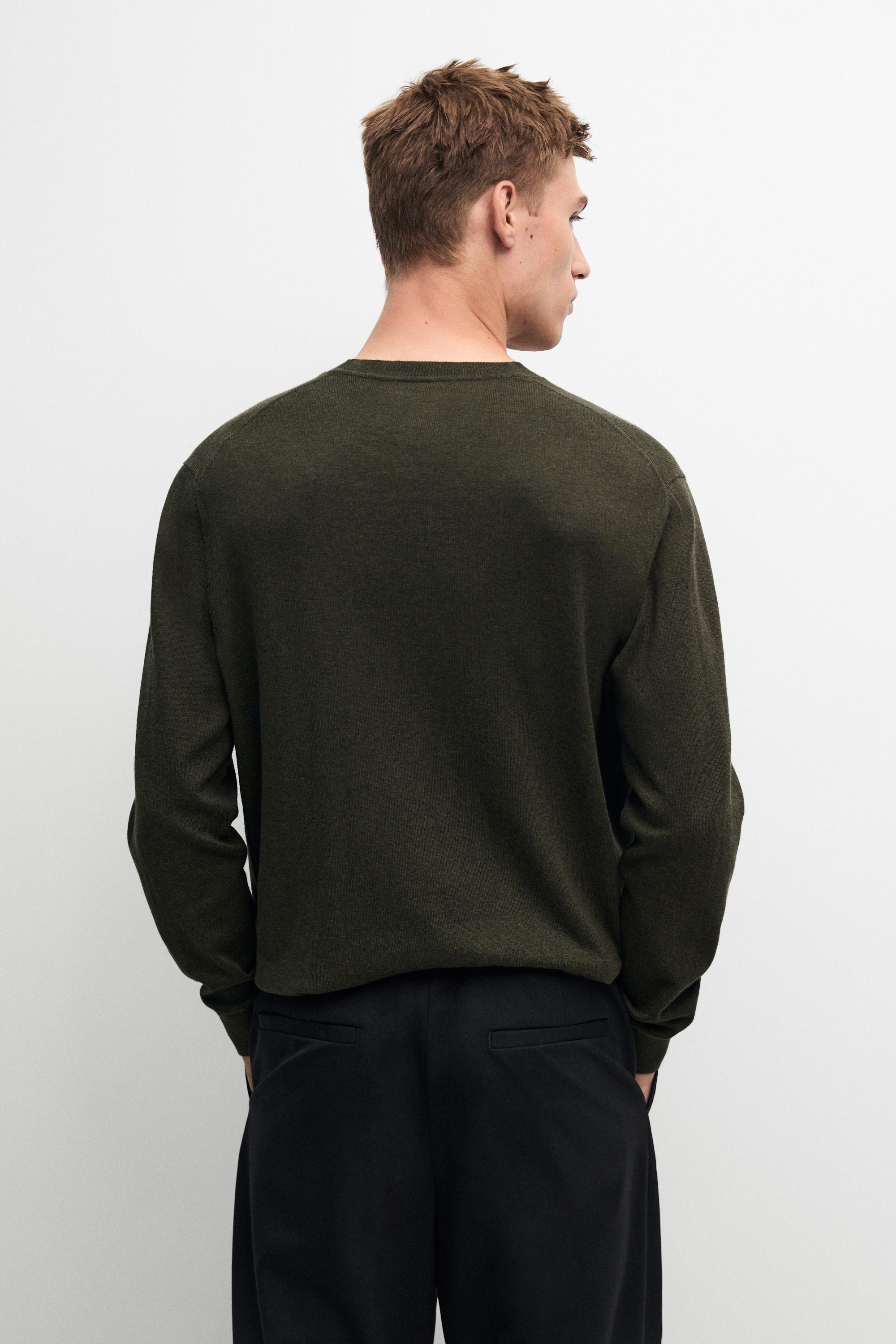 Cotton blend knit sweater — GREEN