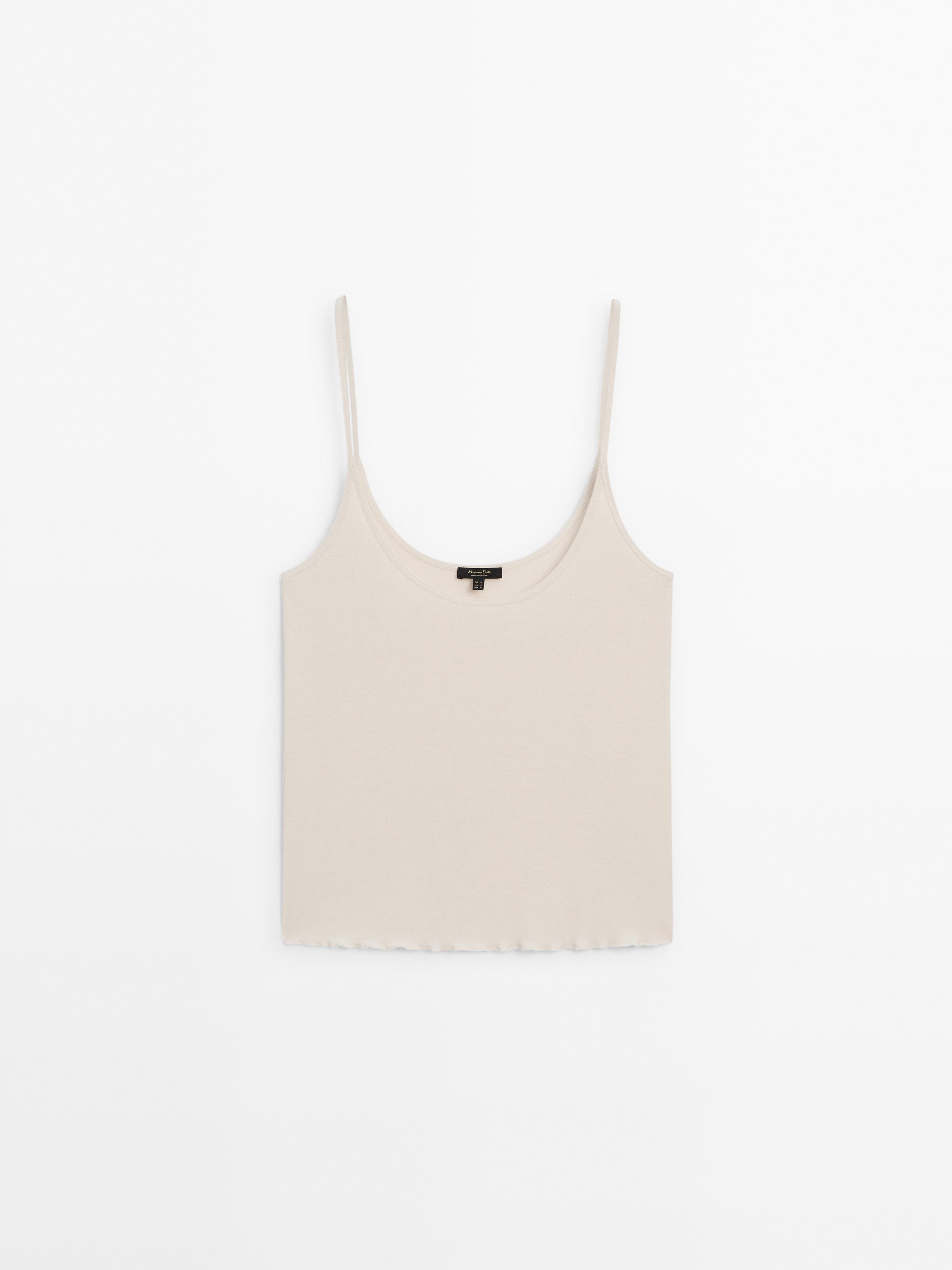 Strappy cotton top with gathered hem