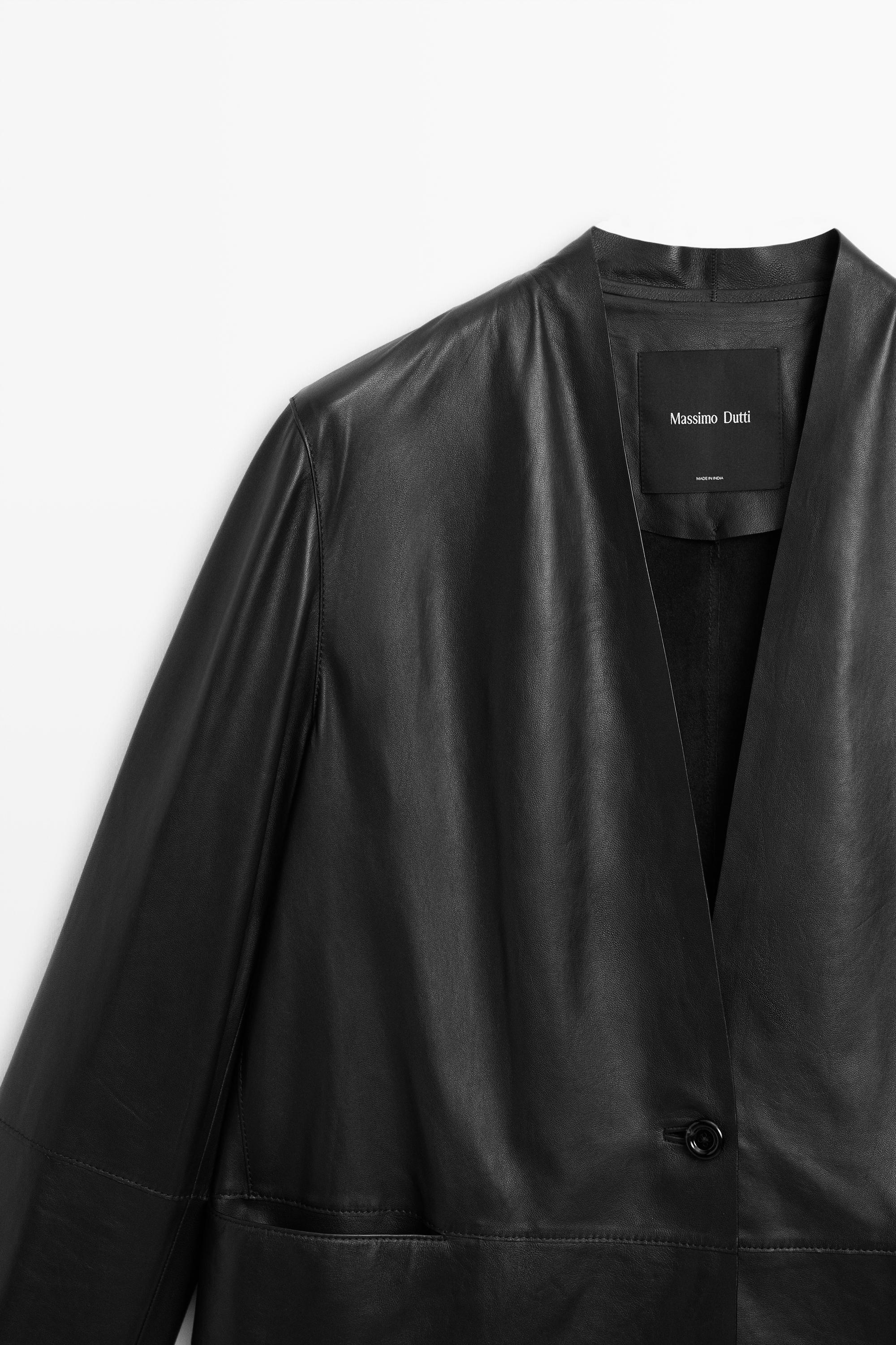 Single-button 100% nappa leather blazer — BLACK
