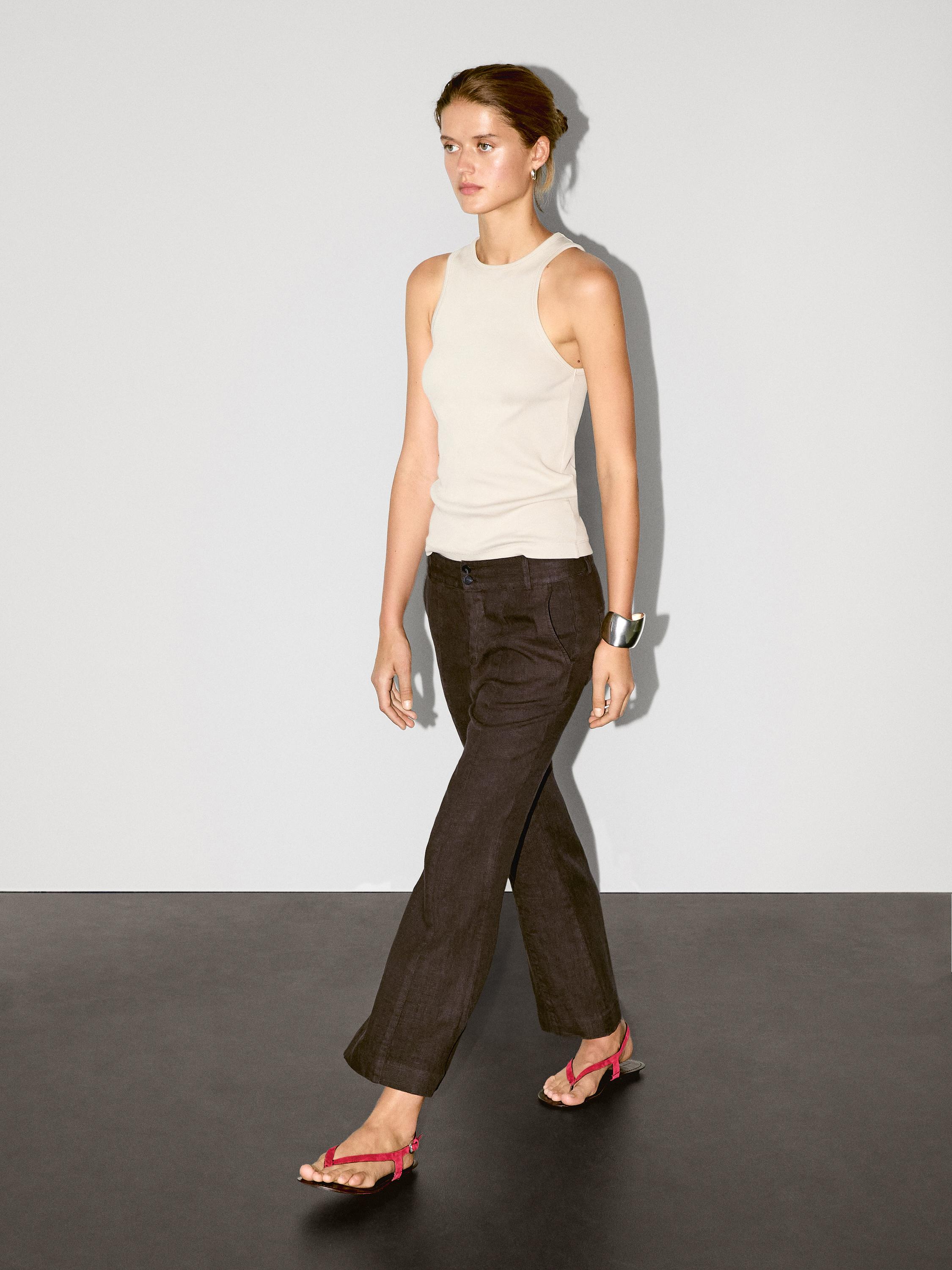 Calças kick flare fit 100% linho