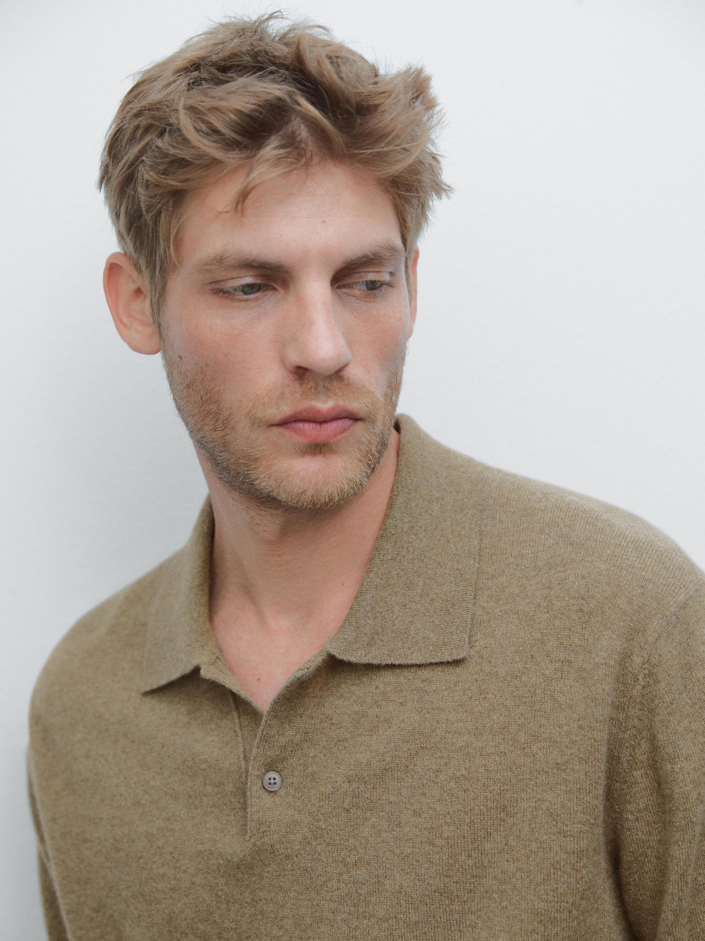 100% cashmere ribbed knit polo shirt