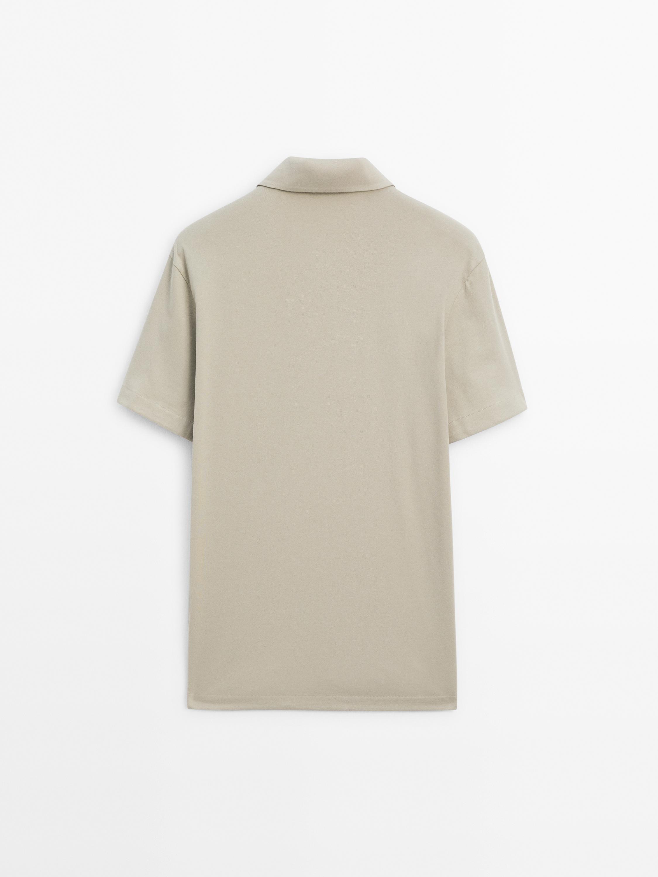 Cotton blend short sleeve polo shirt · Sand, Clay, Grey