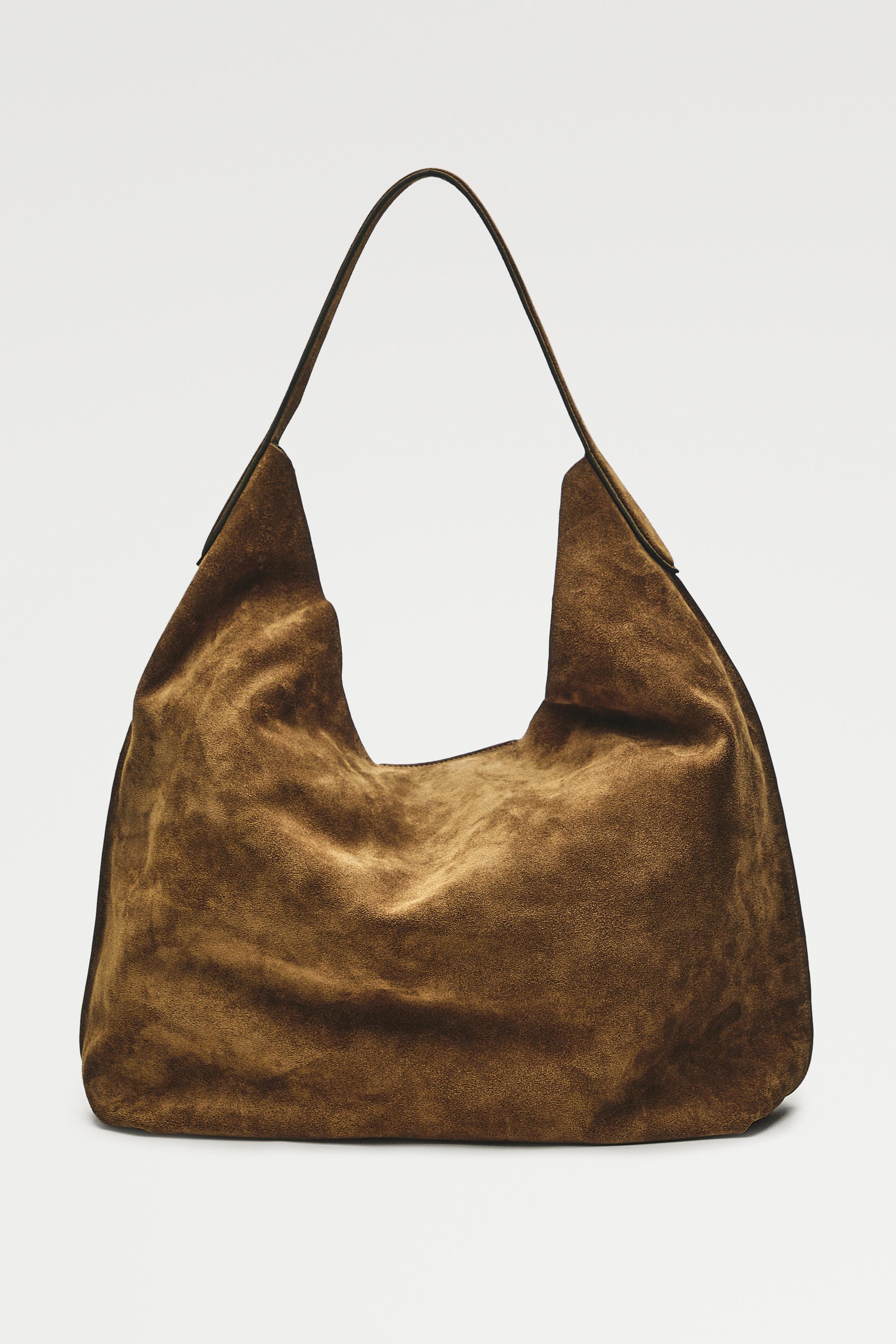 Maxi split suede leather shoulder bag — KHAKI GREEN