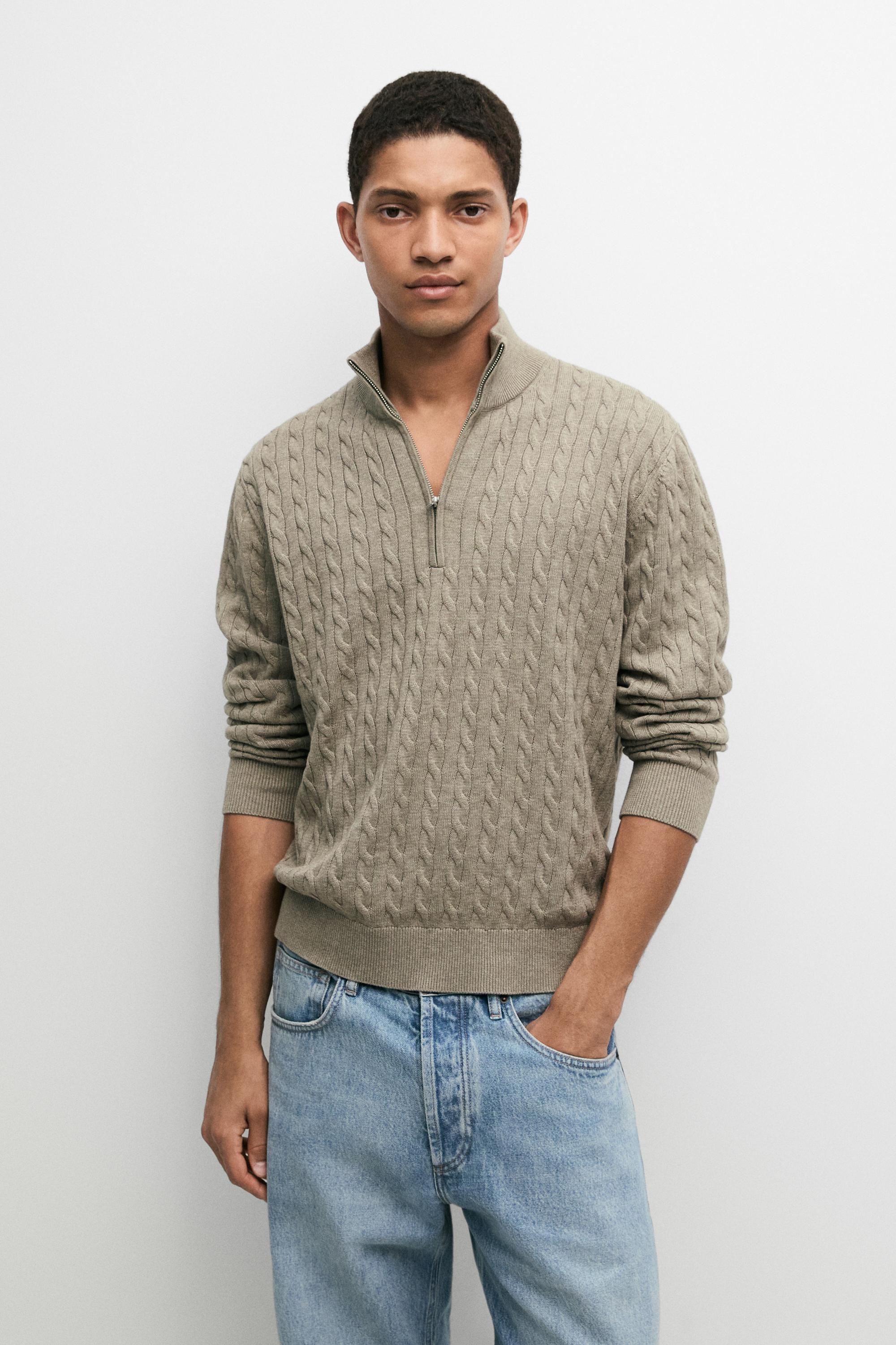 Strickpullover mit Stehkragen und Reißverschluss