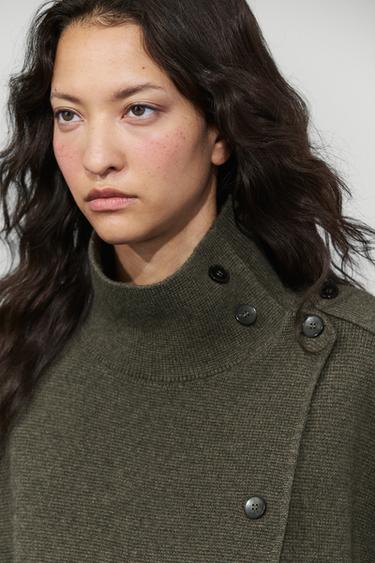 Double-breasted wool-blend knit jacket — Greyish green 8