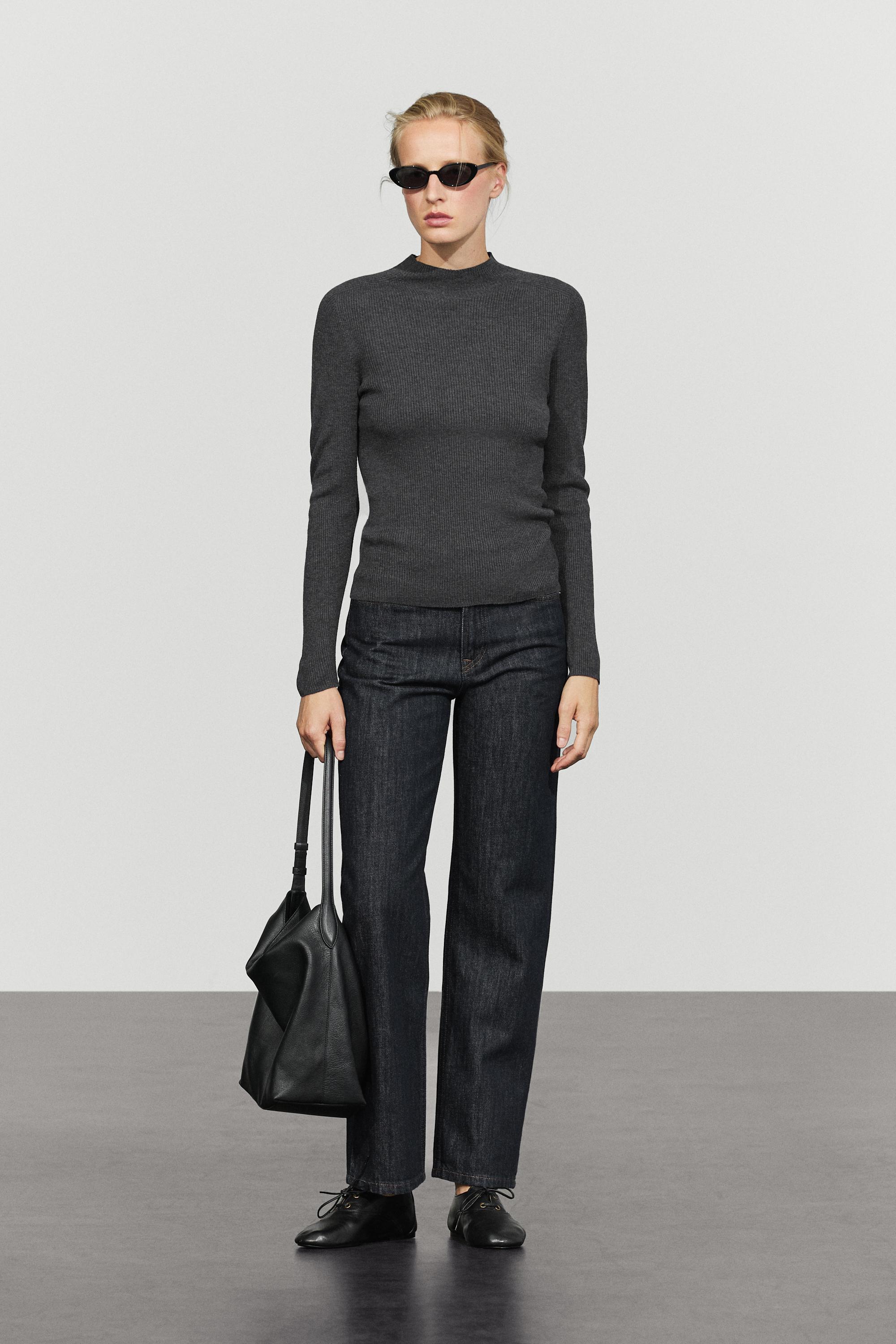 Ribbed knit mock turtleneck sweater — ANTHRACITE GREY