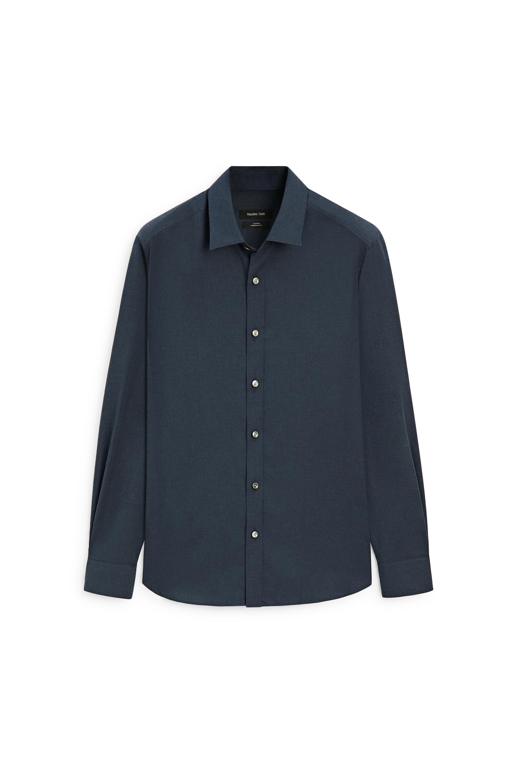 100% cotton melange twill regular fit shirt — NAVY BLUE