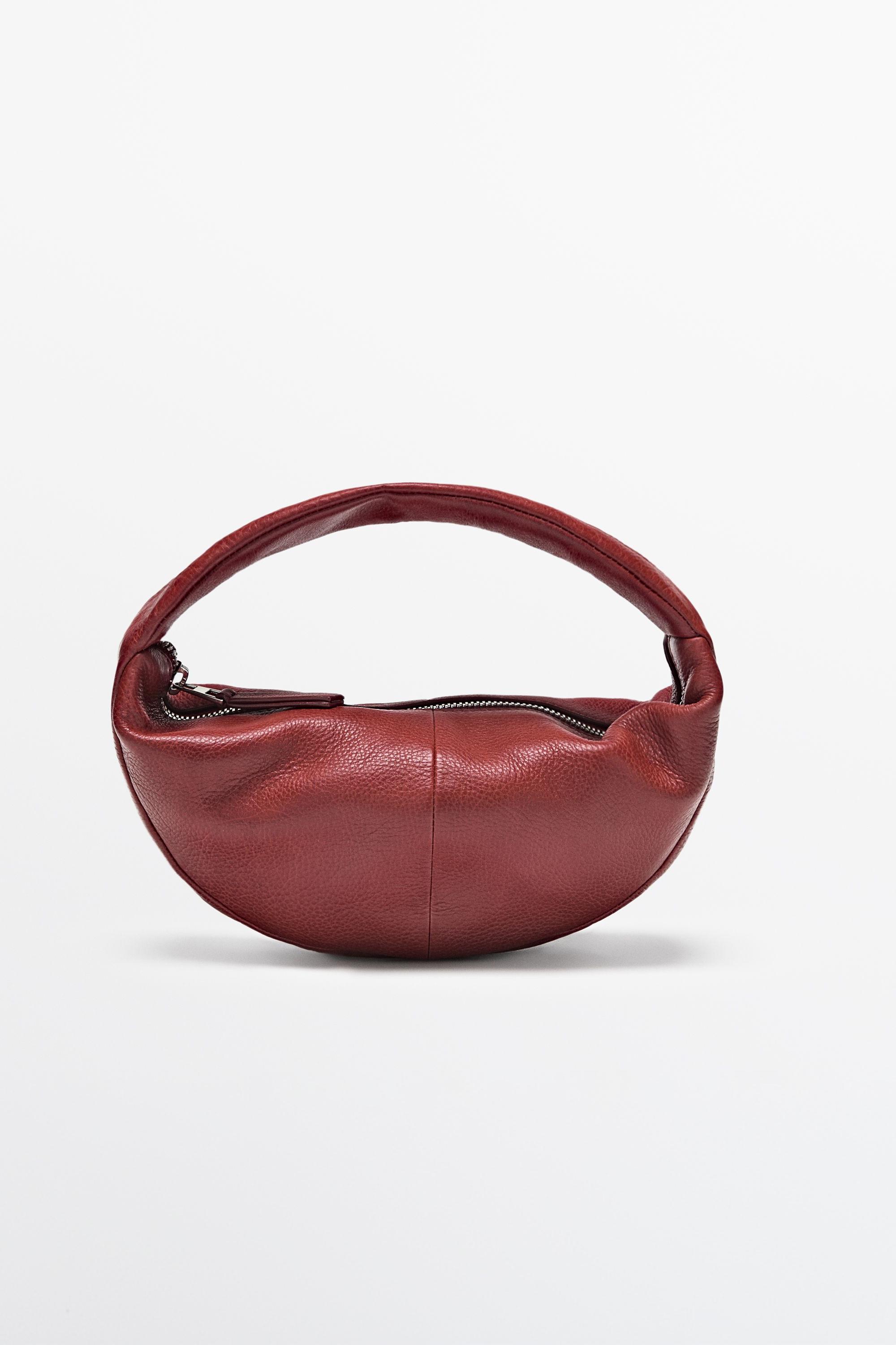 Mini nappa leather half-moon bag — RED