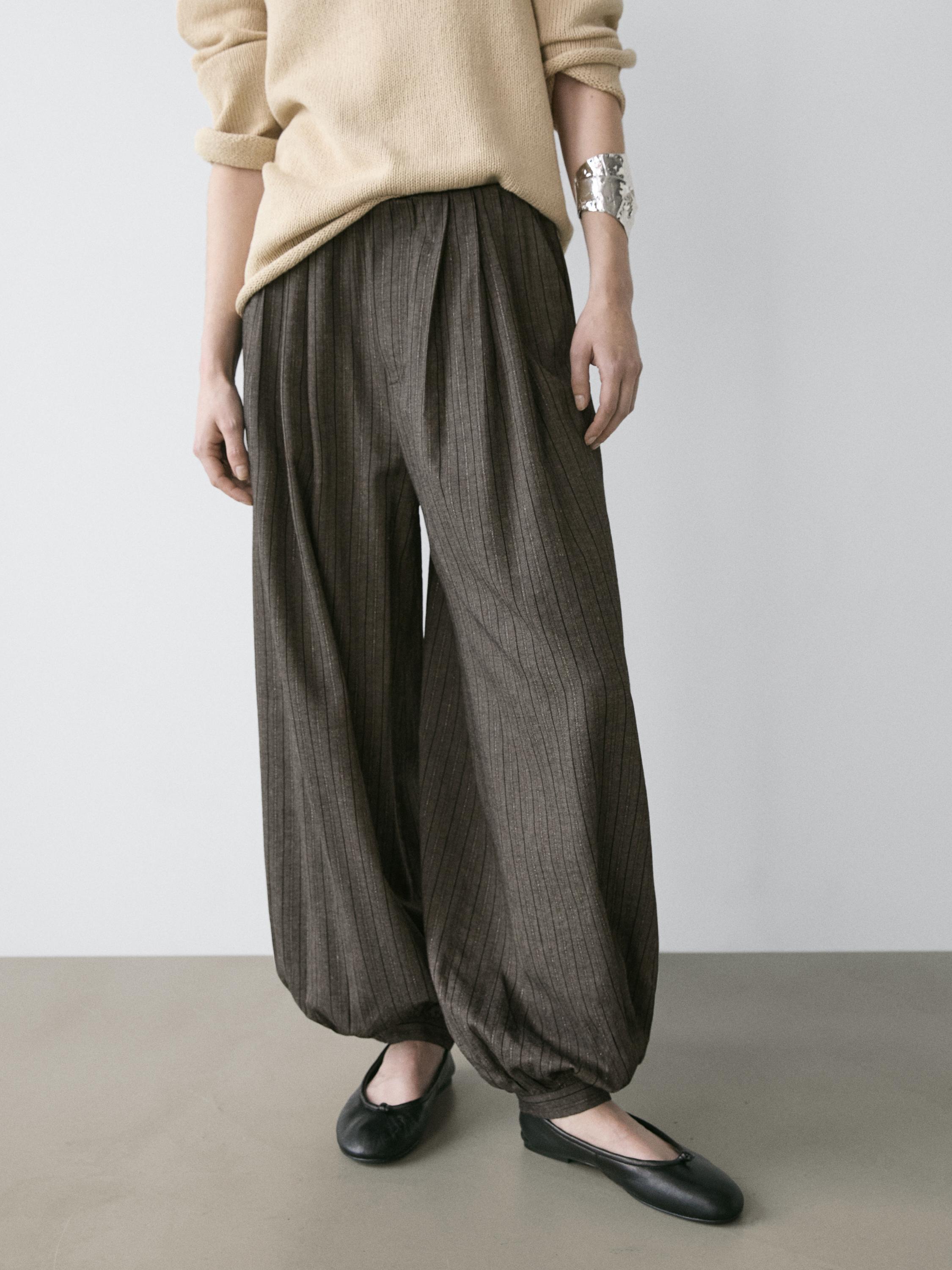 Striped flowing balloon pants — Medium Grey