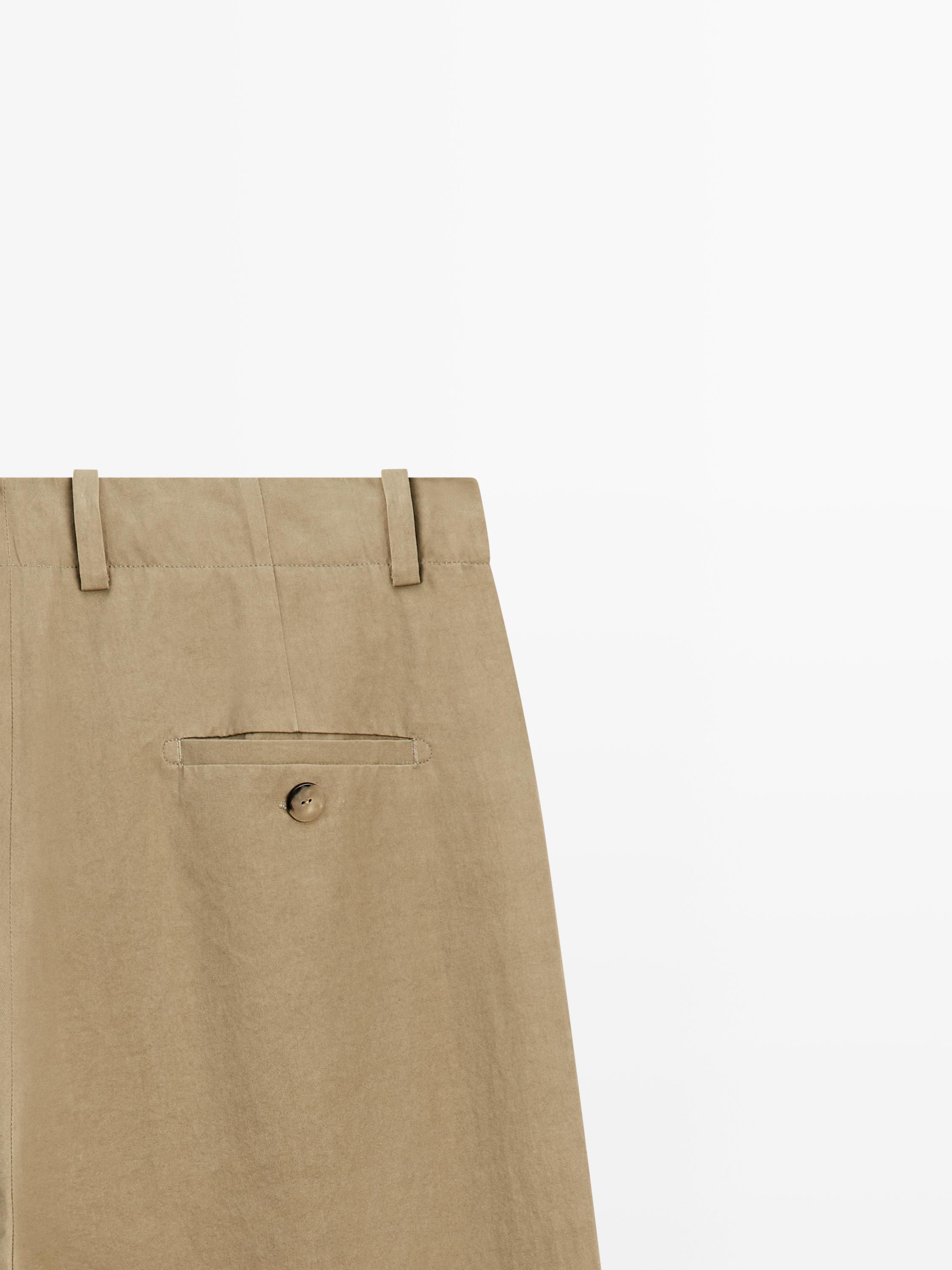Pleated pants with crossover fastening detail - STUDIO — KHAKI