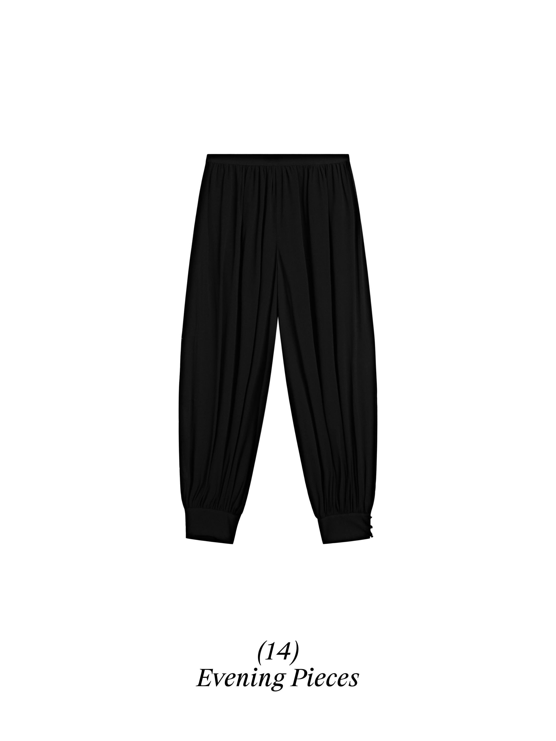 Semi-sheer sarouel trousers with button details — BLACK