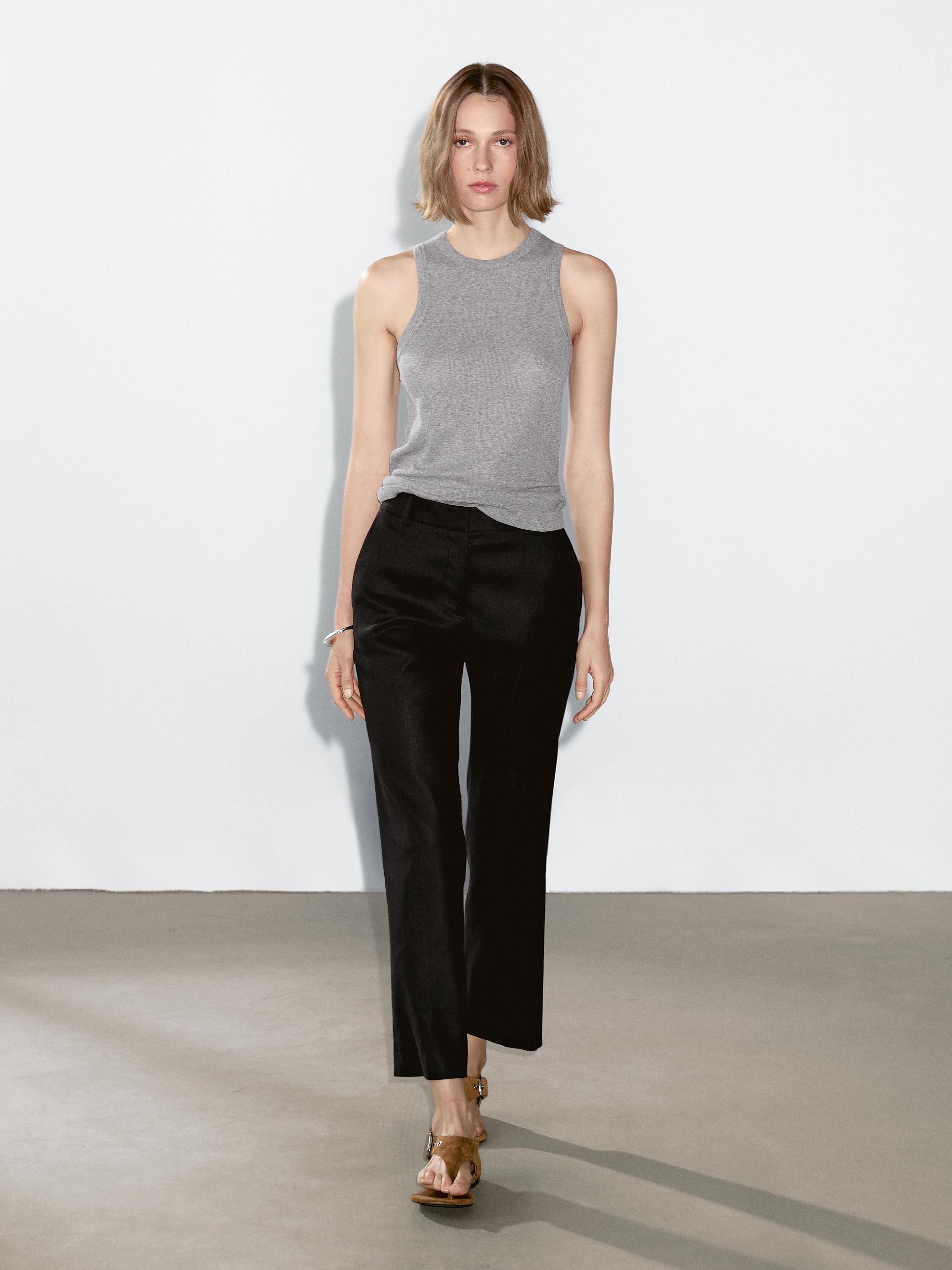 Stretch linen blend trousers