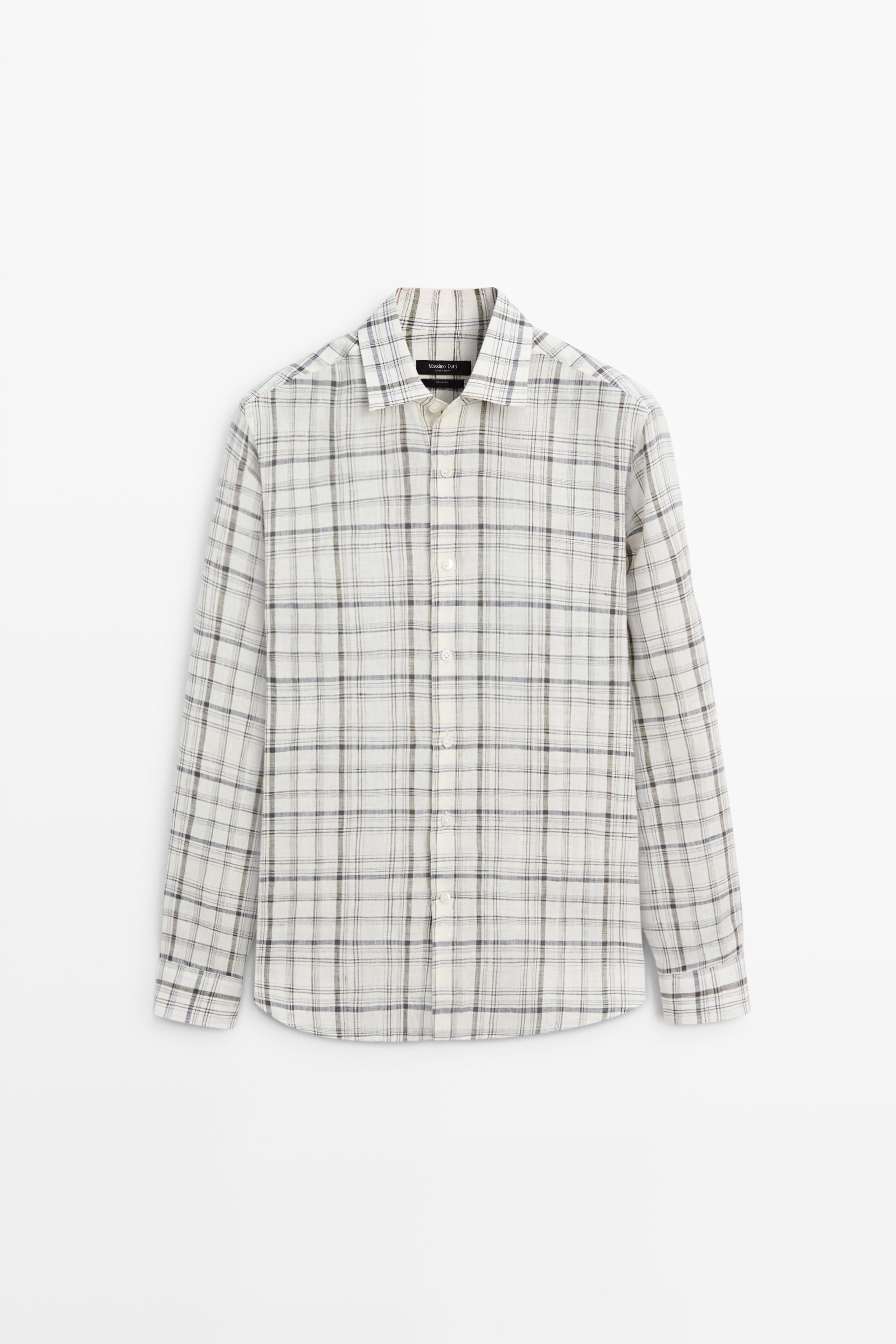 100% linen check shirt — CREAM