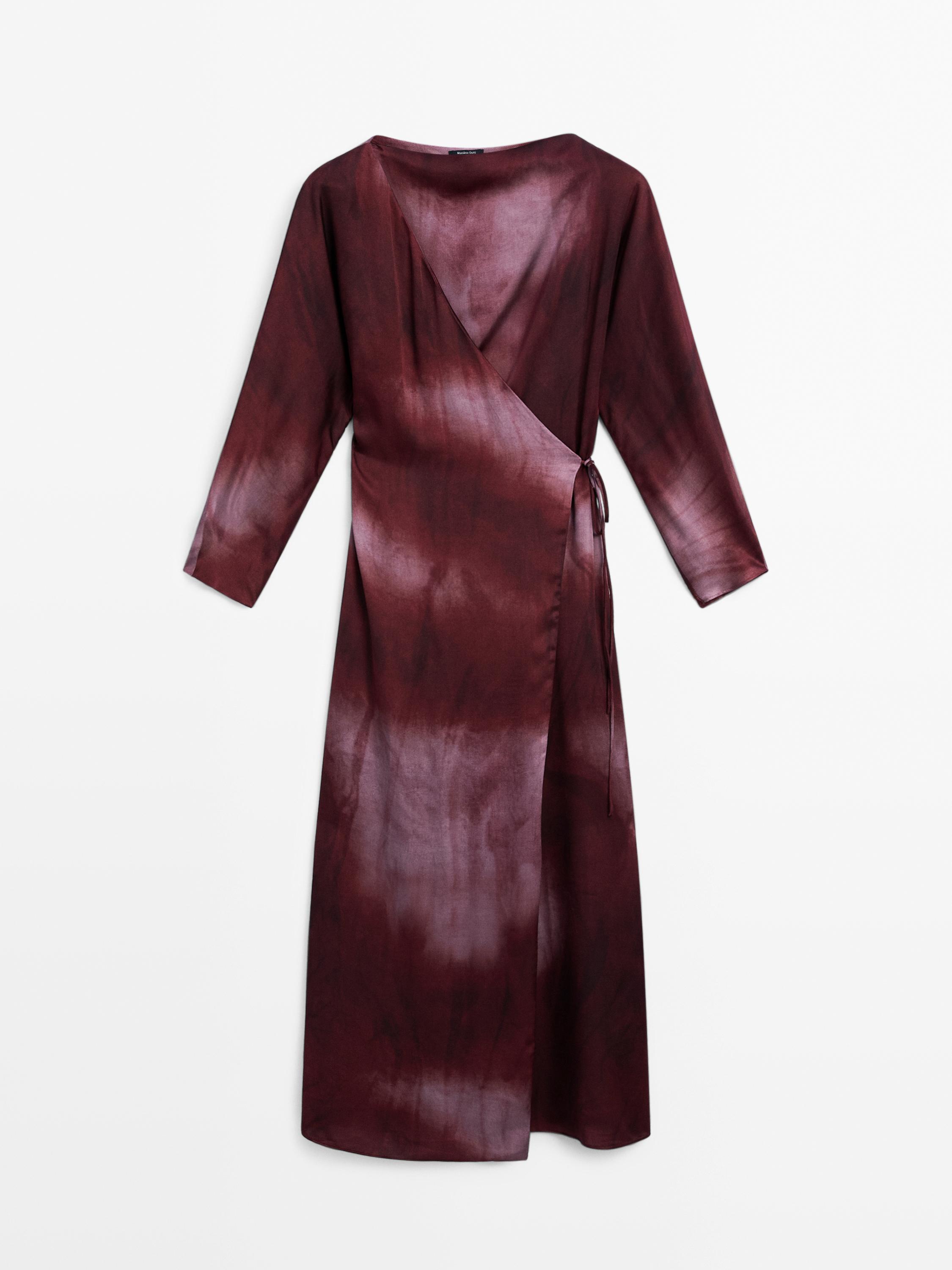Flowing printed satin dress