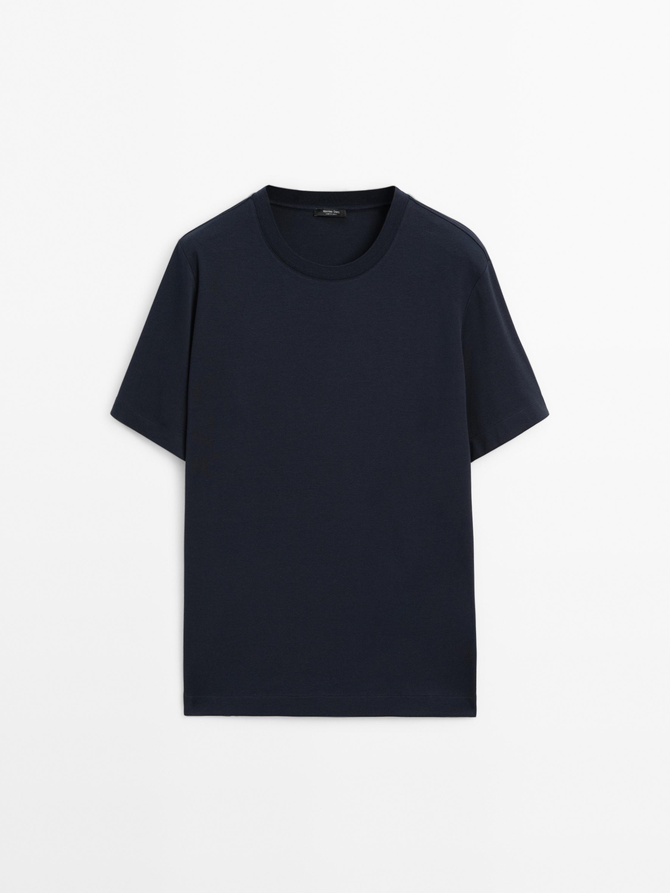 Ribbed neck detail cotton T-shirt
