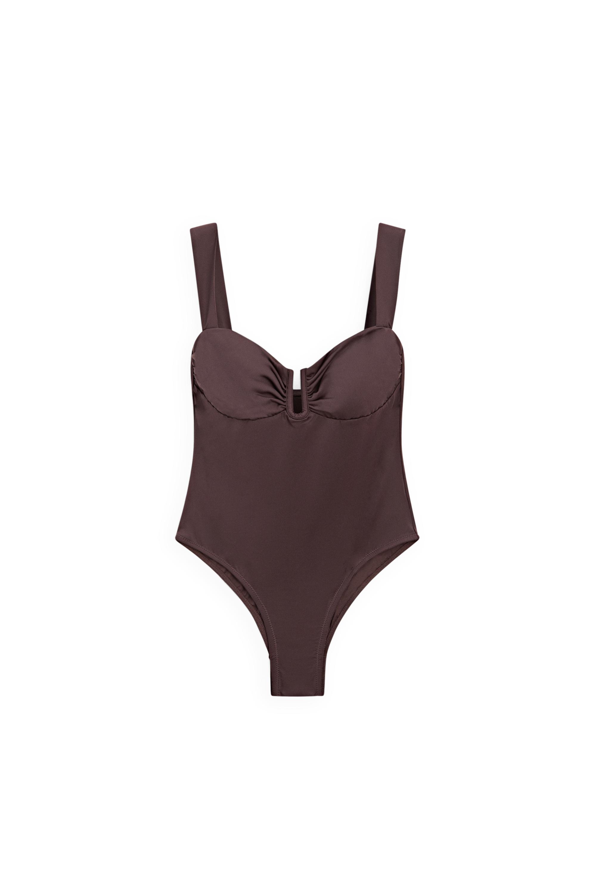 Swimsuit with gathered detail — BROWN