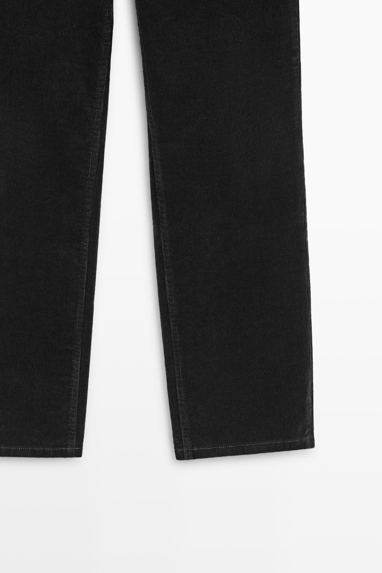 Mid-waist slim straight needlecord pants — BLACK